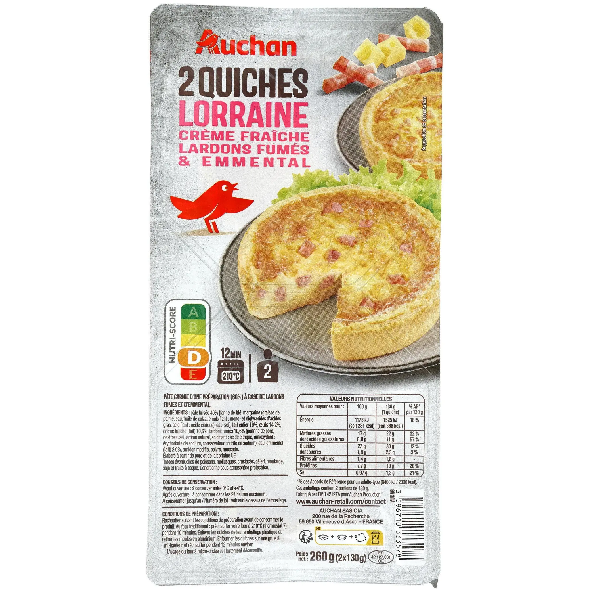 AUCHAN Quiche Lorraine aux lardons fumés et emmental