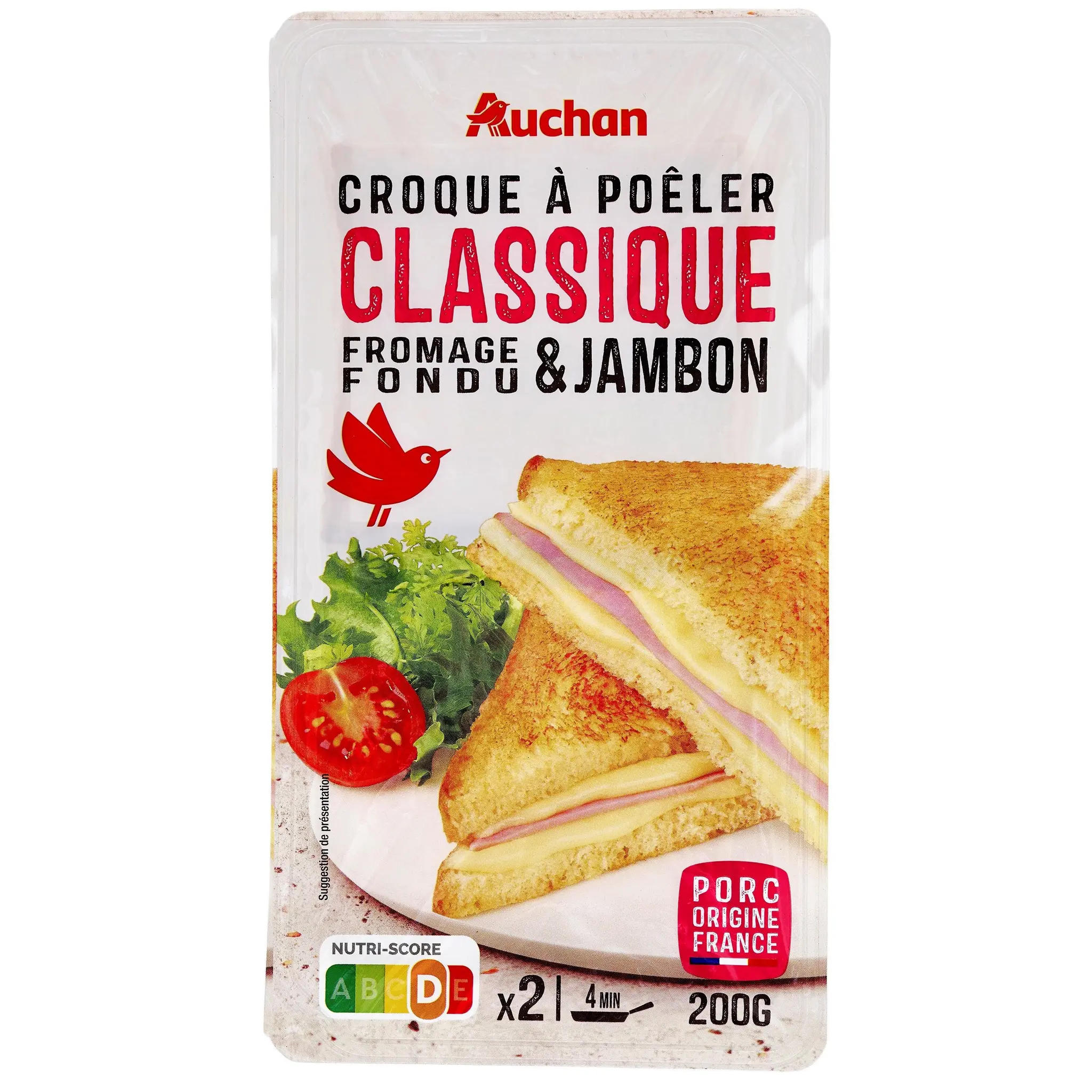 AUCHAN Croque à poêler classique au fromage fondu et jambon
