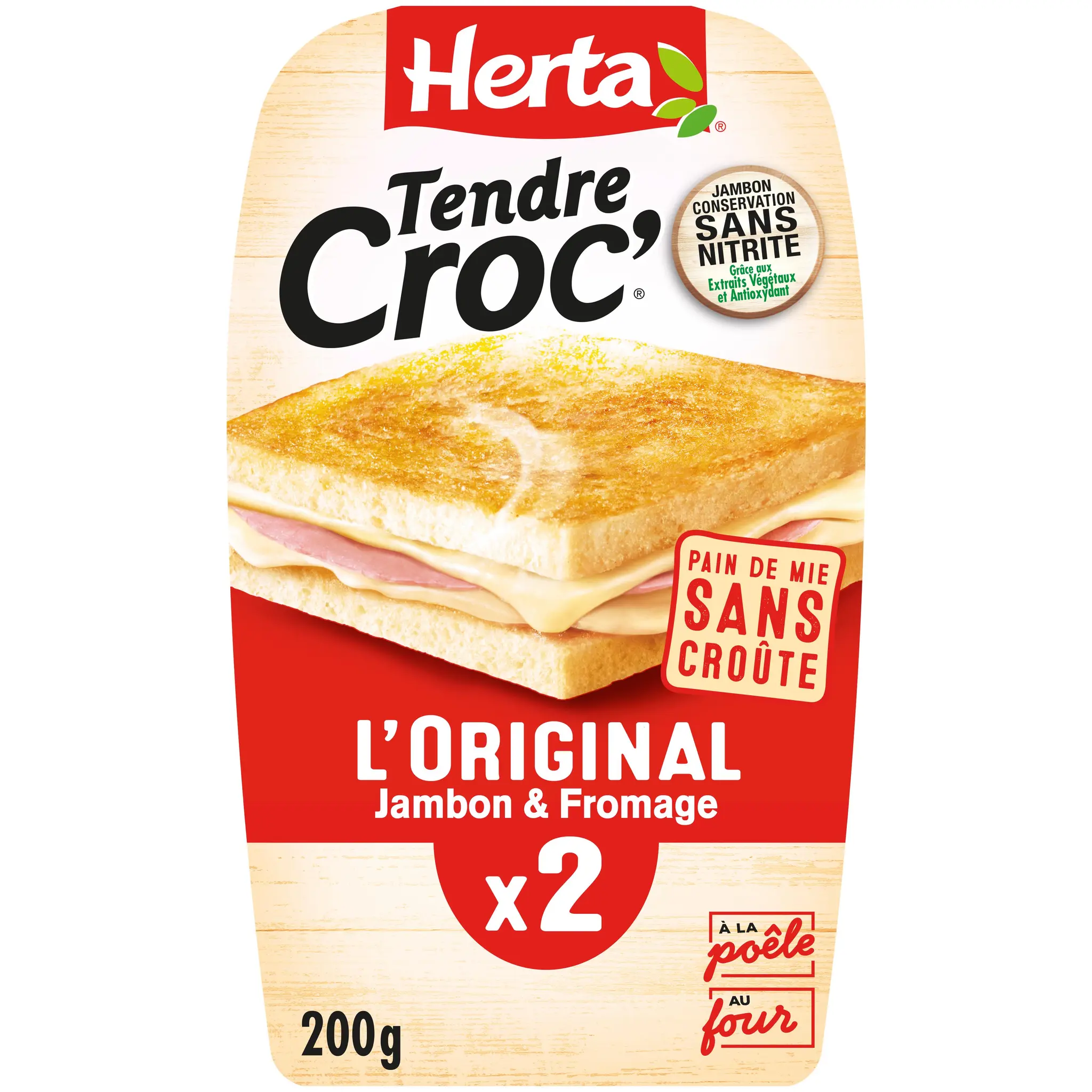 HERTA Tendre Croc' l'original jambon et fromage sans croûte sans nitrite