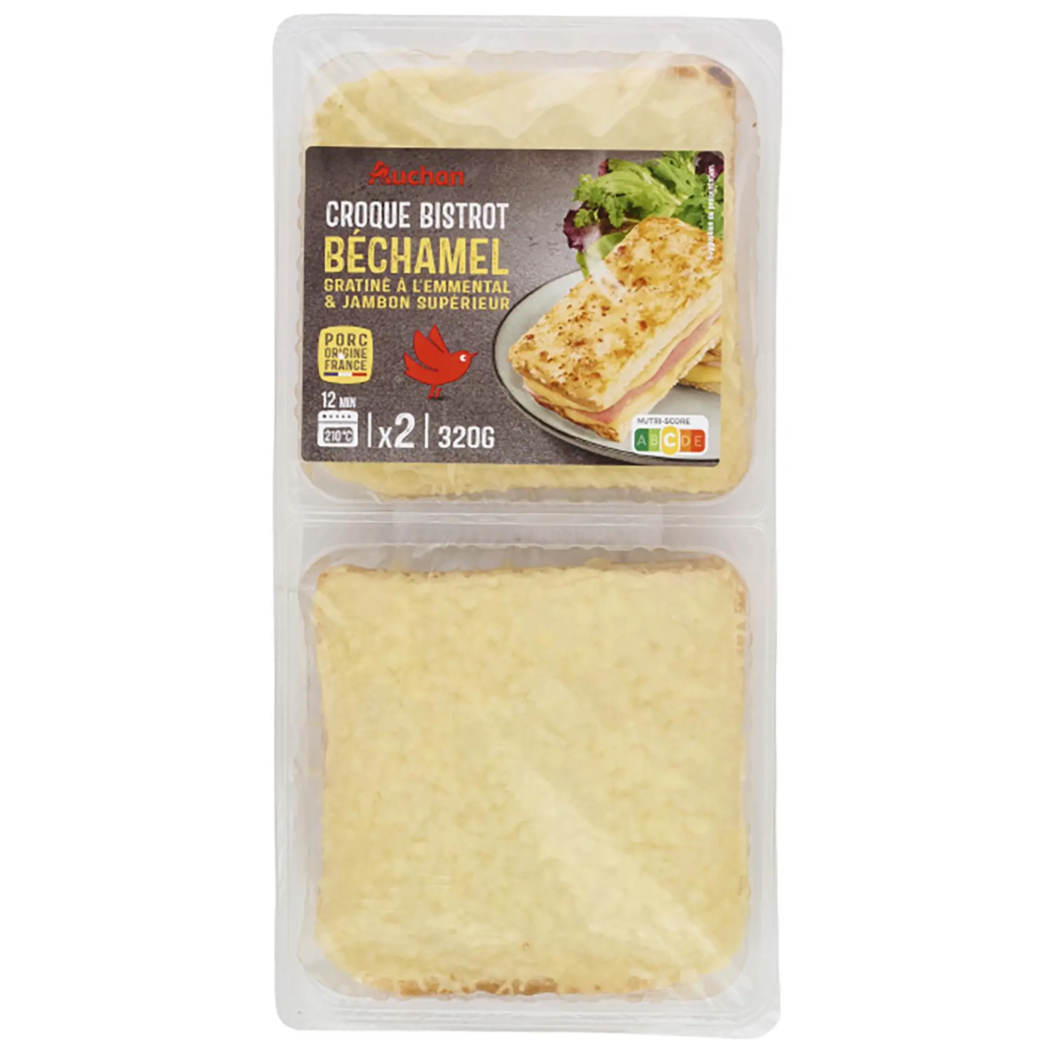 AUCHAN Croque monsieur béchamel gratiné à l'emmental et jambon supérieur