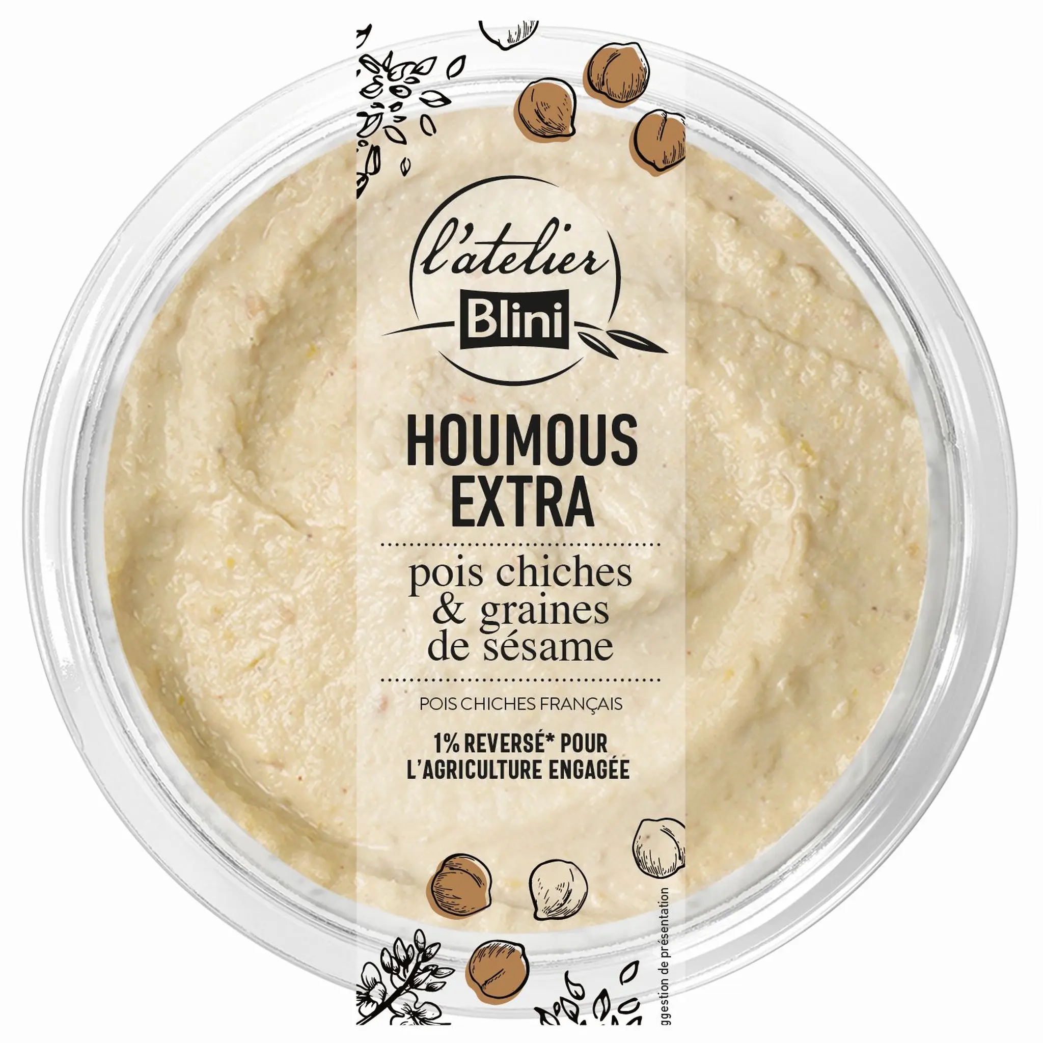 L'ATELIER BLINI Houmous extra pois chiches et graines de sésame