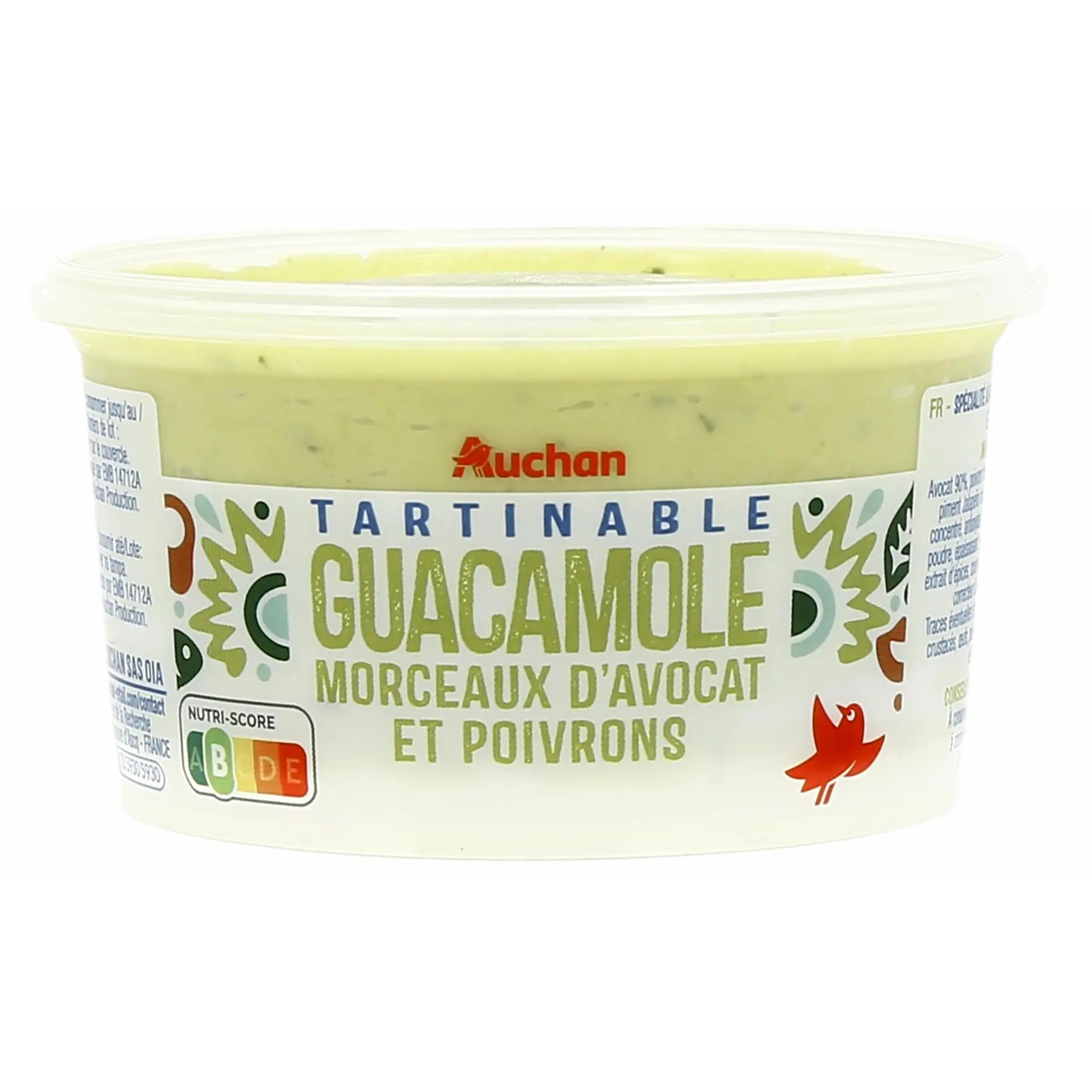 AUCHAN Tartinable guacamole morceaux d'avocat et poivron