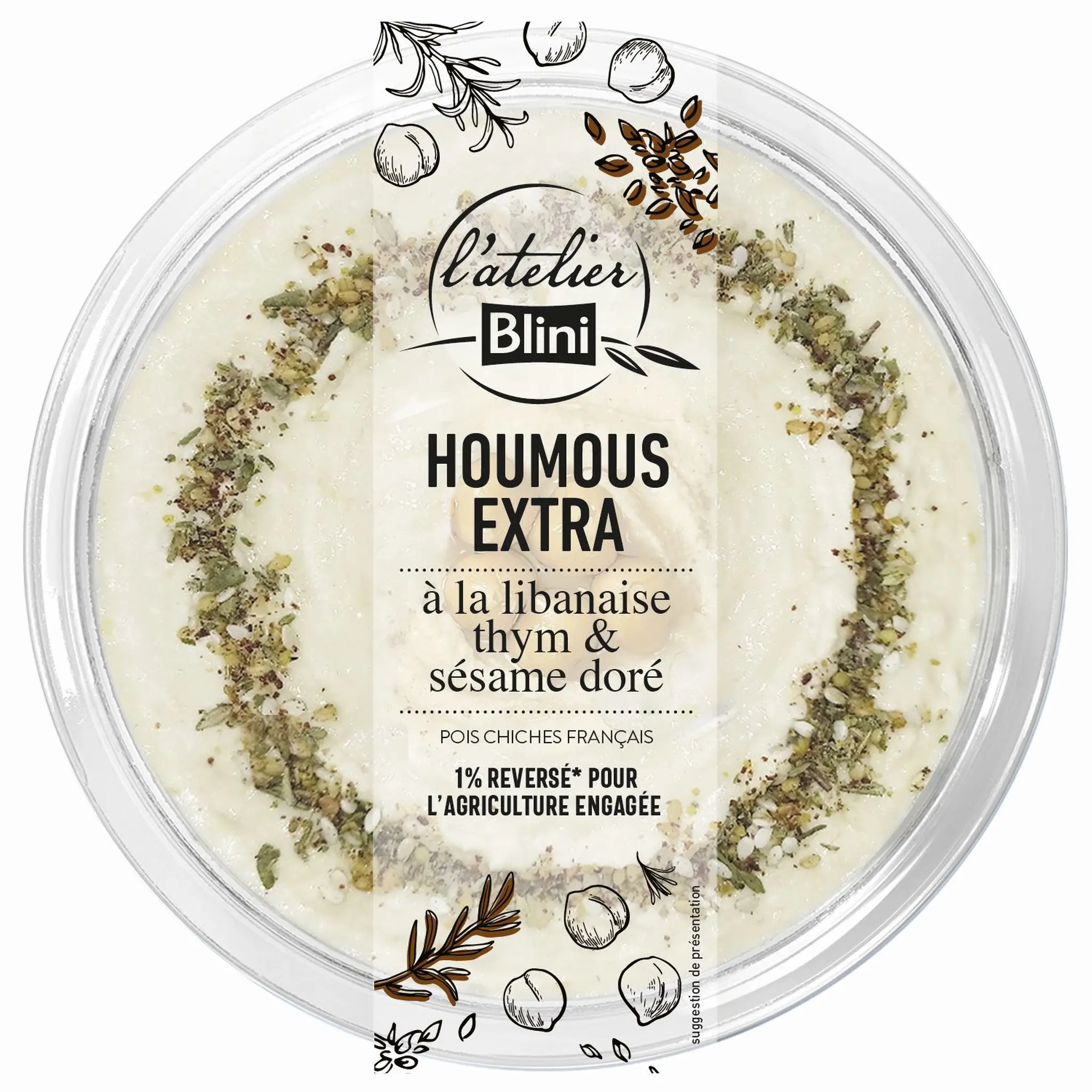 L'ATELIER BLINI Houmous extra à la libanaise thym et sésame doré