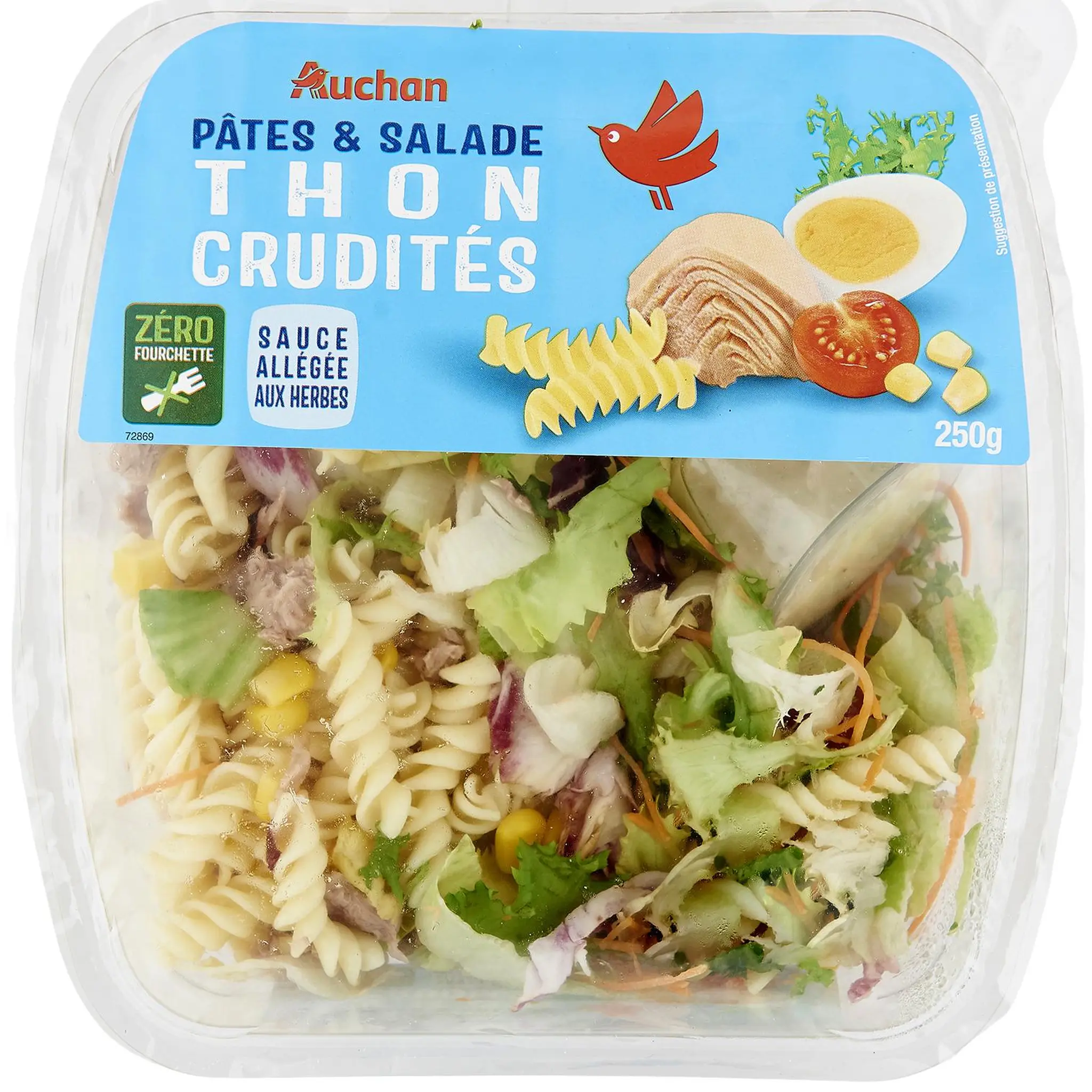 AUCHAN Salade de pâtes thon crudités sans couverts