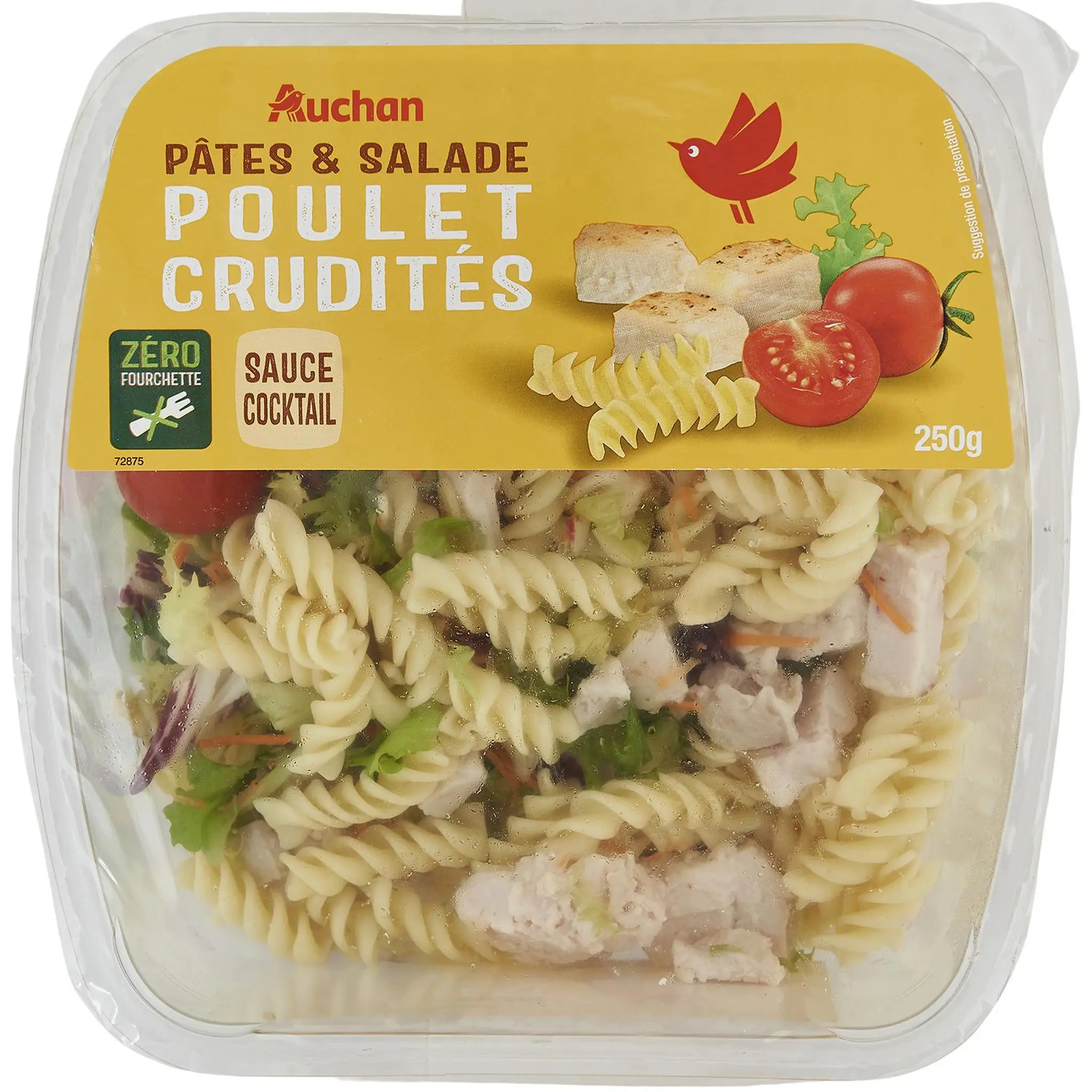 AUCHAN Salade de pâtes au poulet et crudités sans couverts
