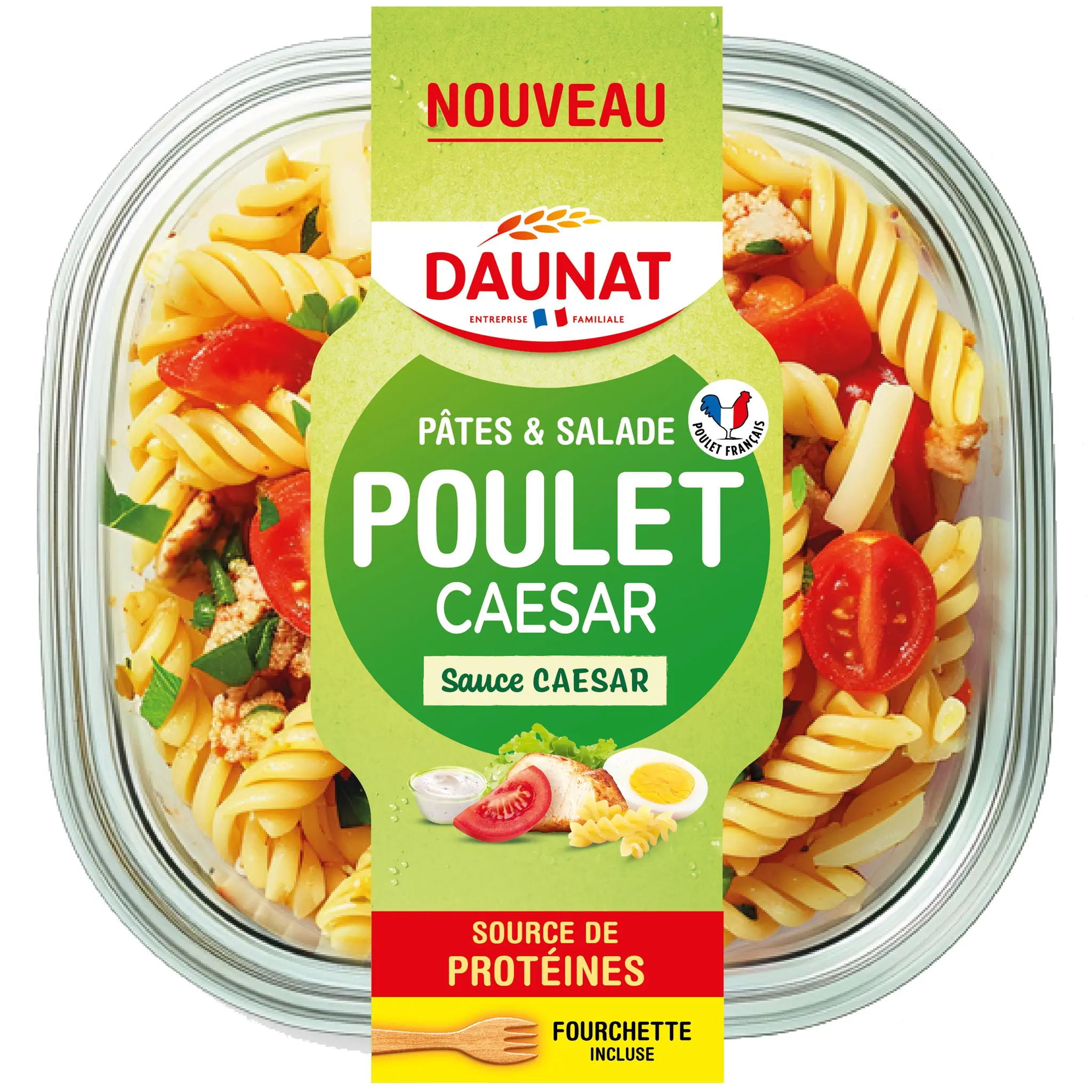 DAUNAT Salade pâtes poulet caesar sauce caesar avec fourchette