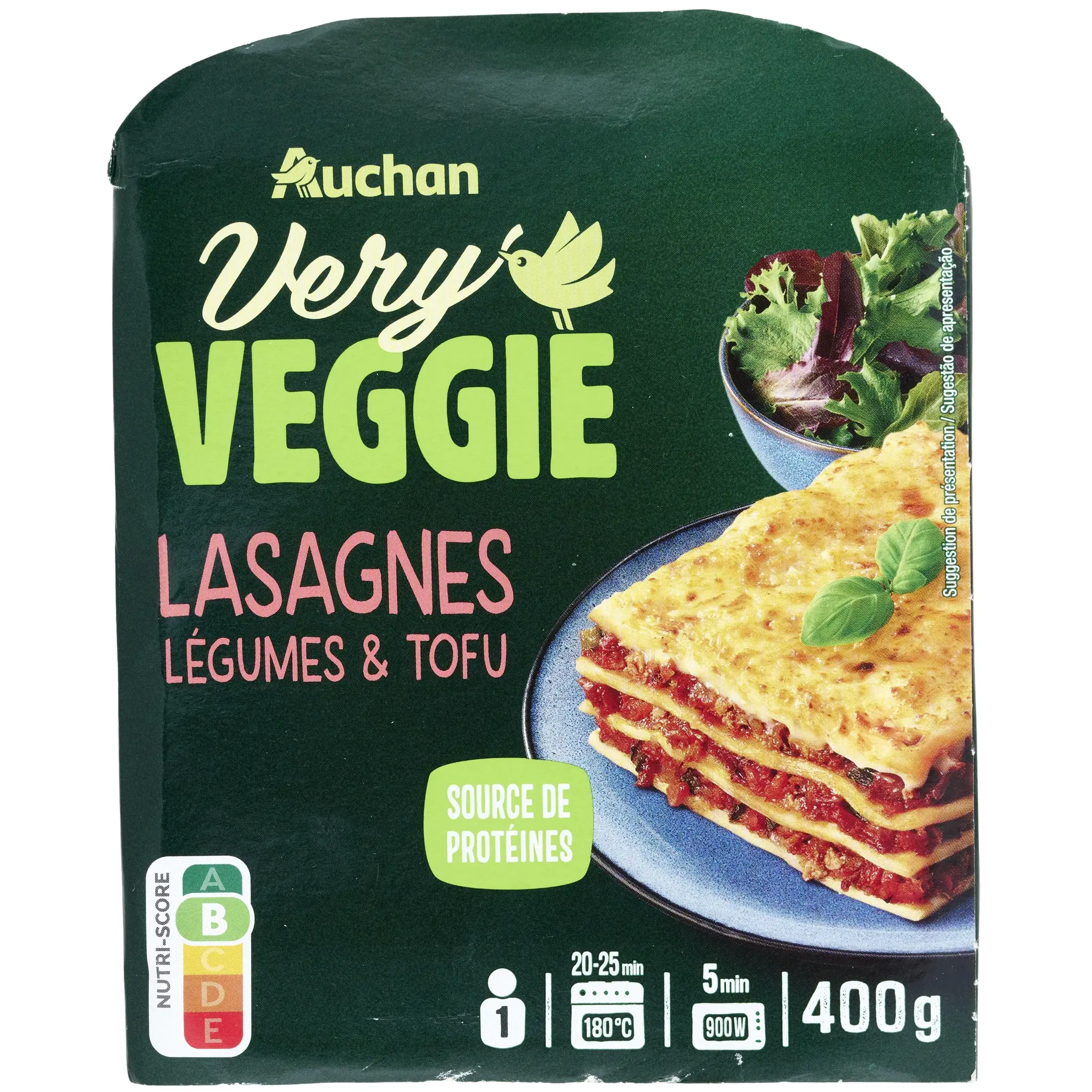 AUCHAN VERY VEGGIE Lasagnes végétales aux légumes et tofu