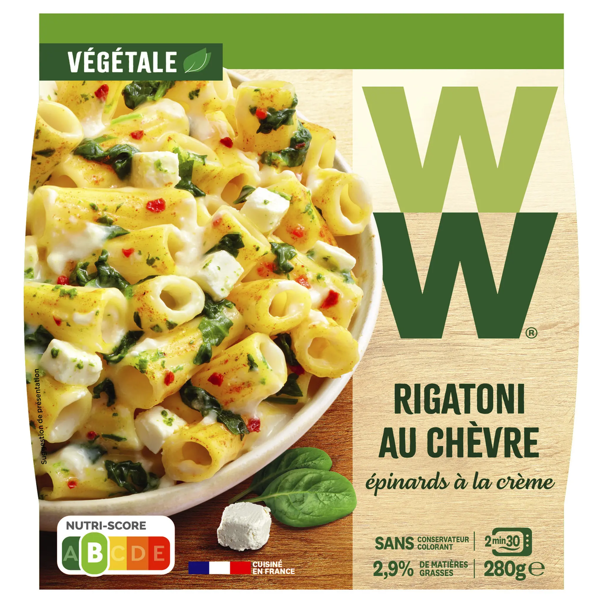 WEIGHT WATCHERS Rigatoni au chèvre et épinards à la crème