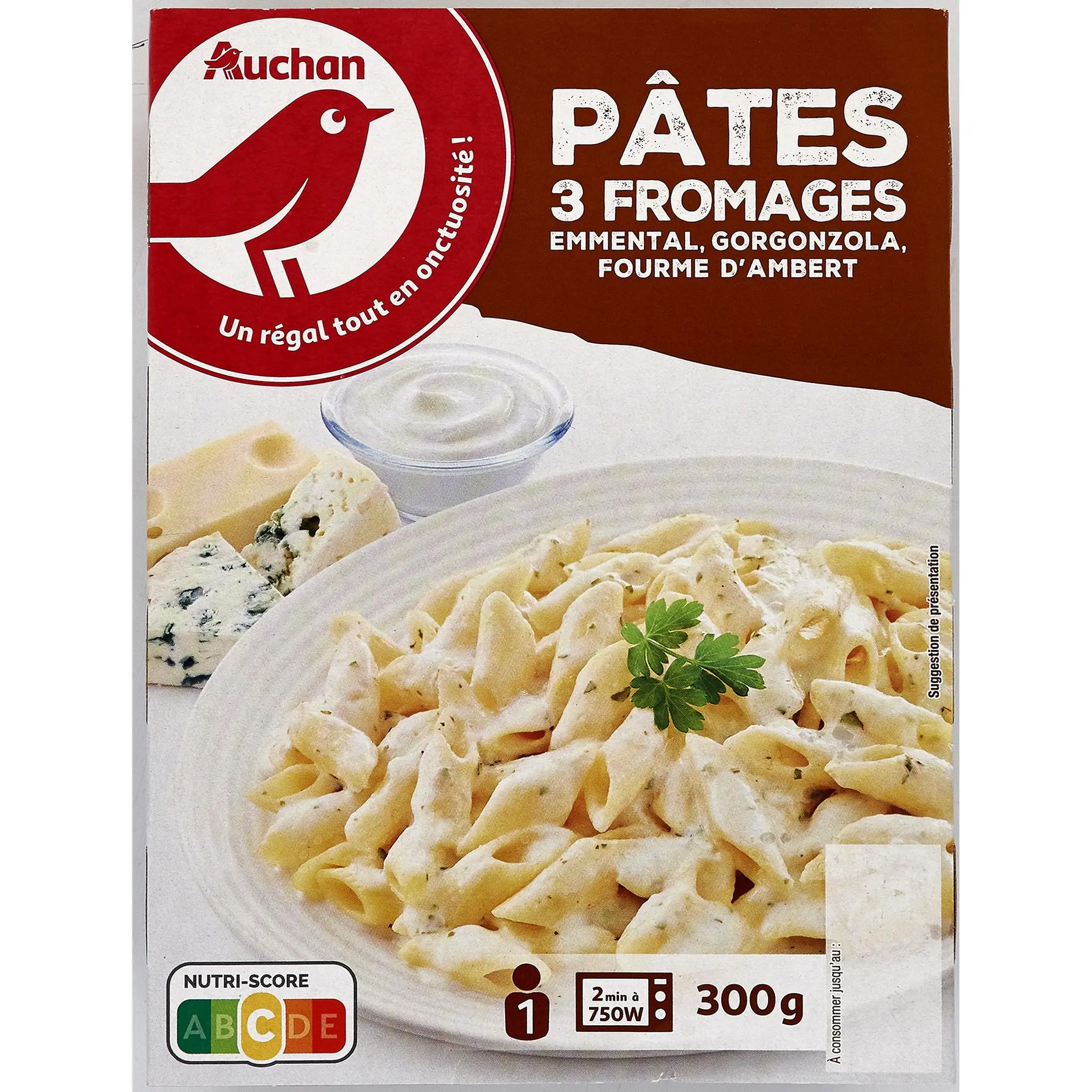 AUCHAN Pâtes aux 3 fromages emmental gorgonzola et Fourme d'Ambert