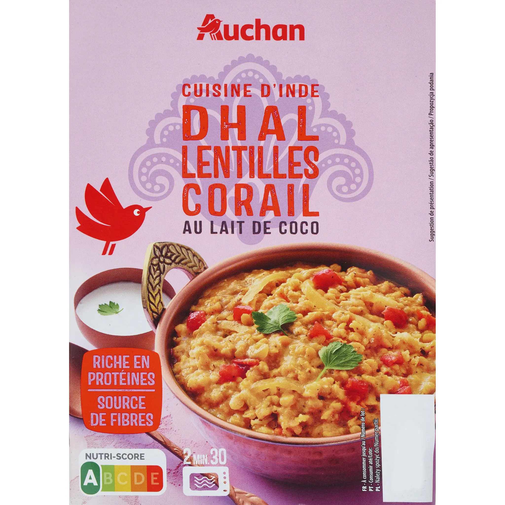 AUCHAN Dahl lentilles corail au lait de coco