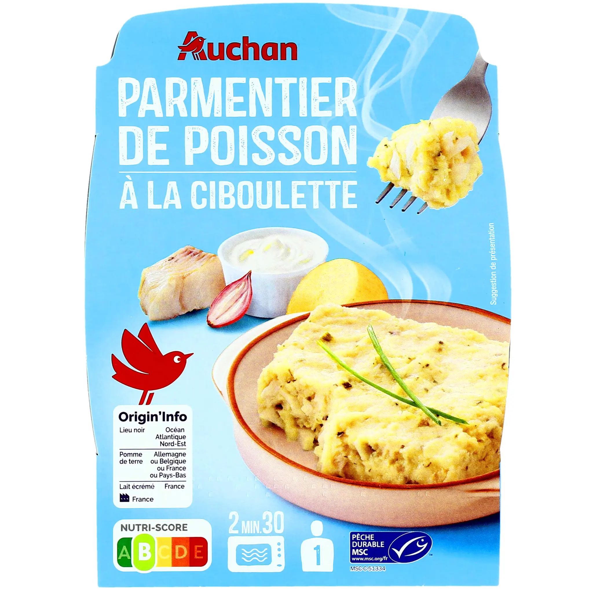 AUCHAN Parmentier de poisson à la ciboulette purée de pommes de terre