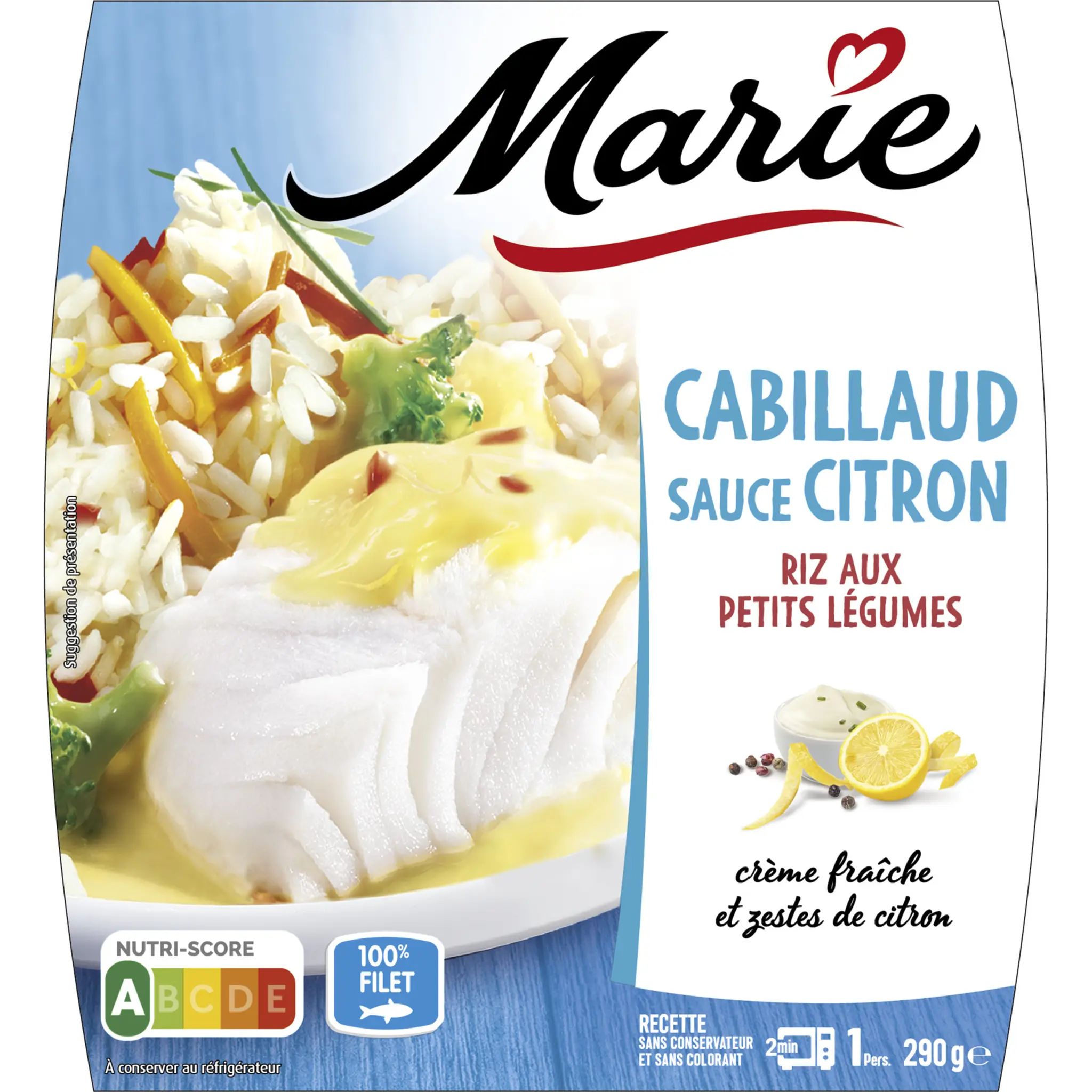 MARIE Cabillaud sauce citron et riz aux petits légumes sans couverts