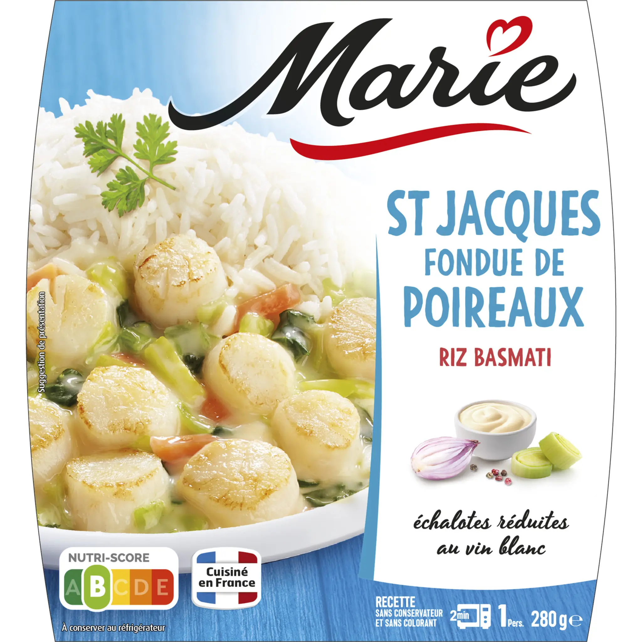 MARIE St-Jacques fondue de poireaux et riz basmati sans couverts