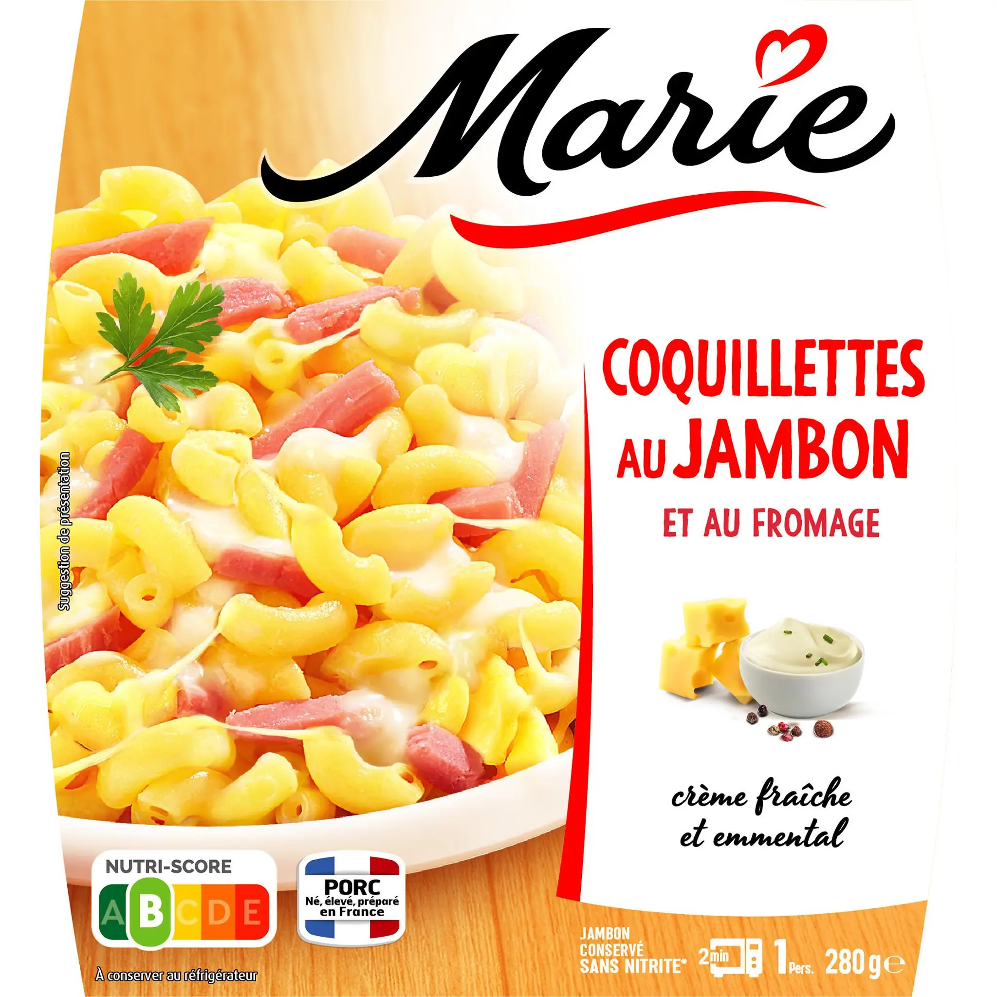 MARIE Coquillettes au jambon et fromage sans couverts