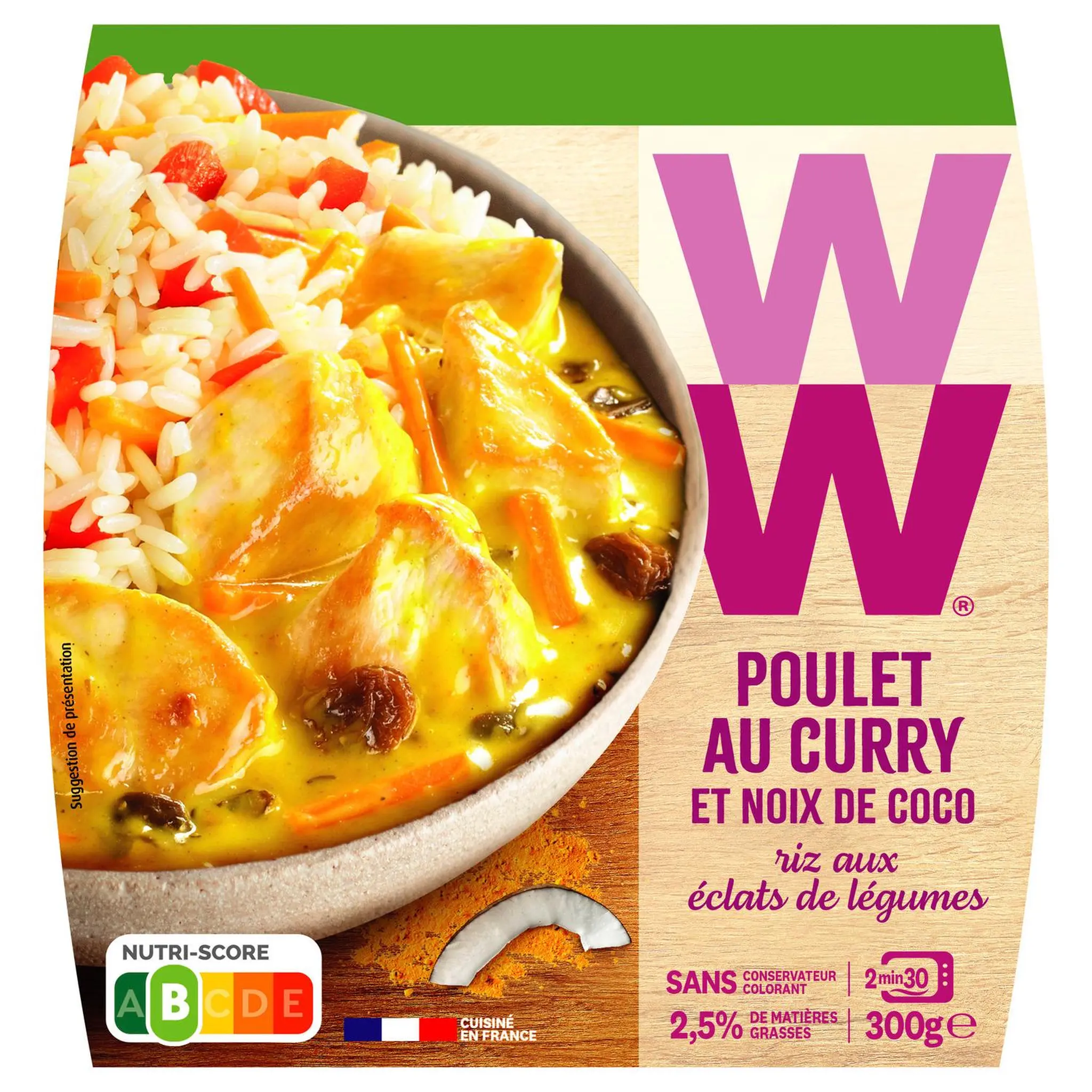 WEIGHT WATCHERS Poulet au curry et noix de coco et riz aux légumes sans couverts