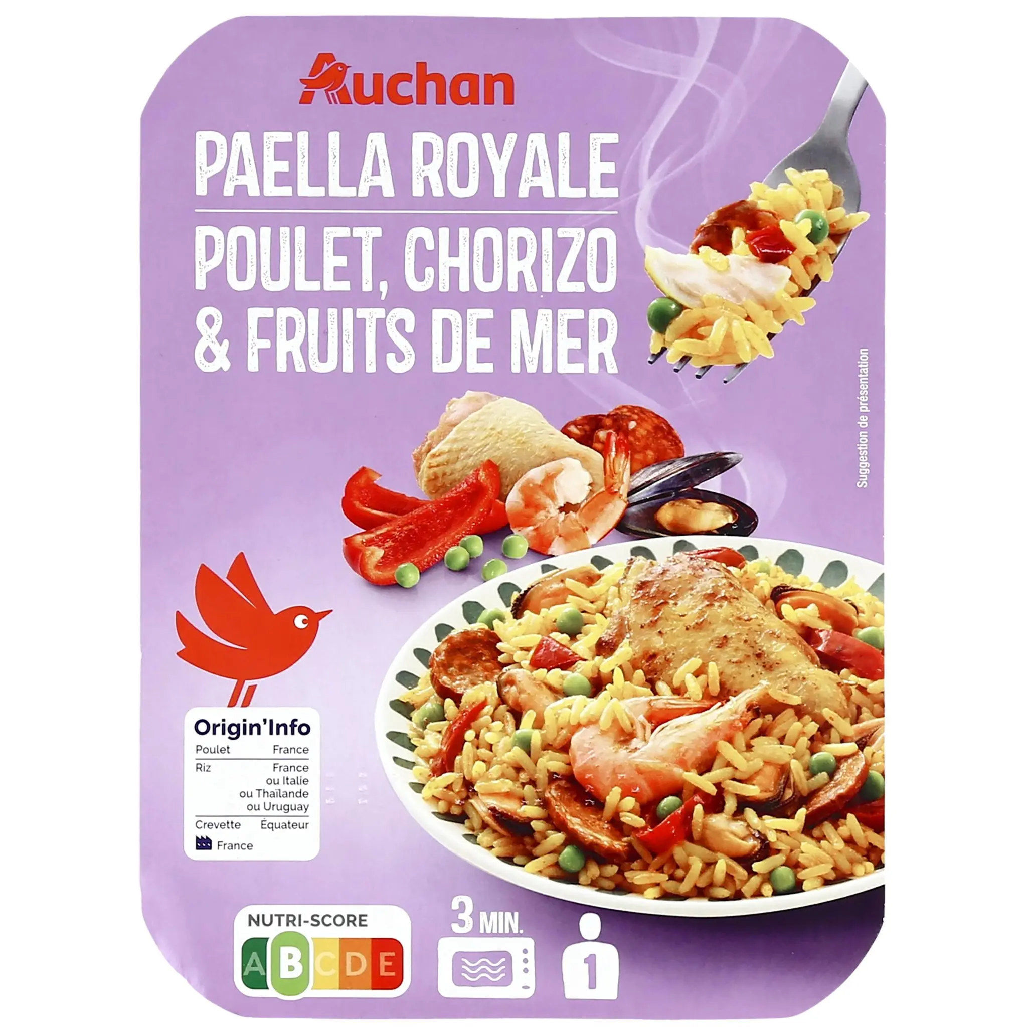 AUCHAN Paëlla au poulet et fruits de mer