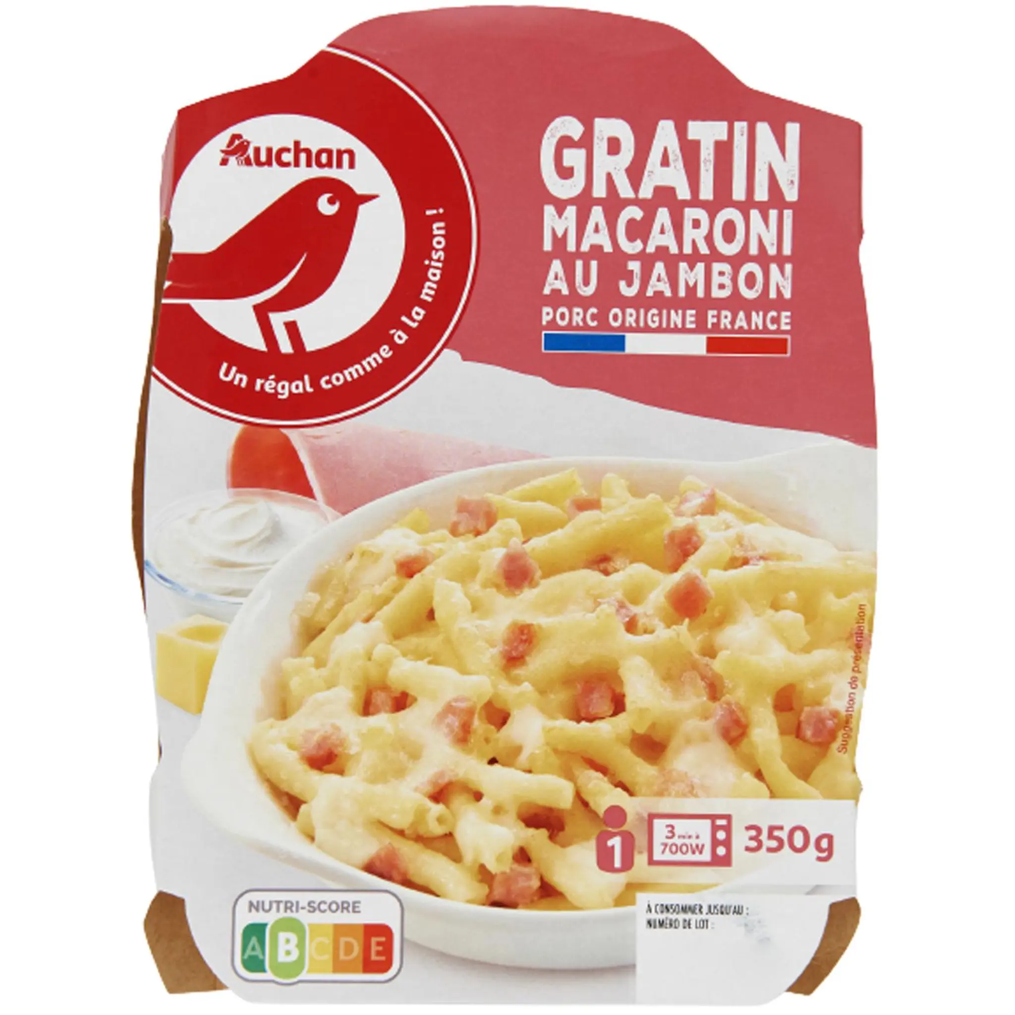 AUCHAN Gratin de macaroni au jambon