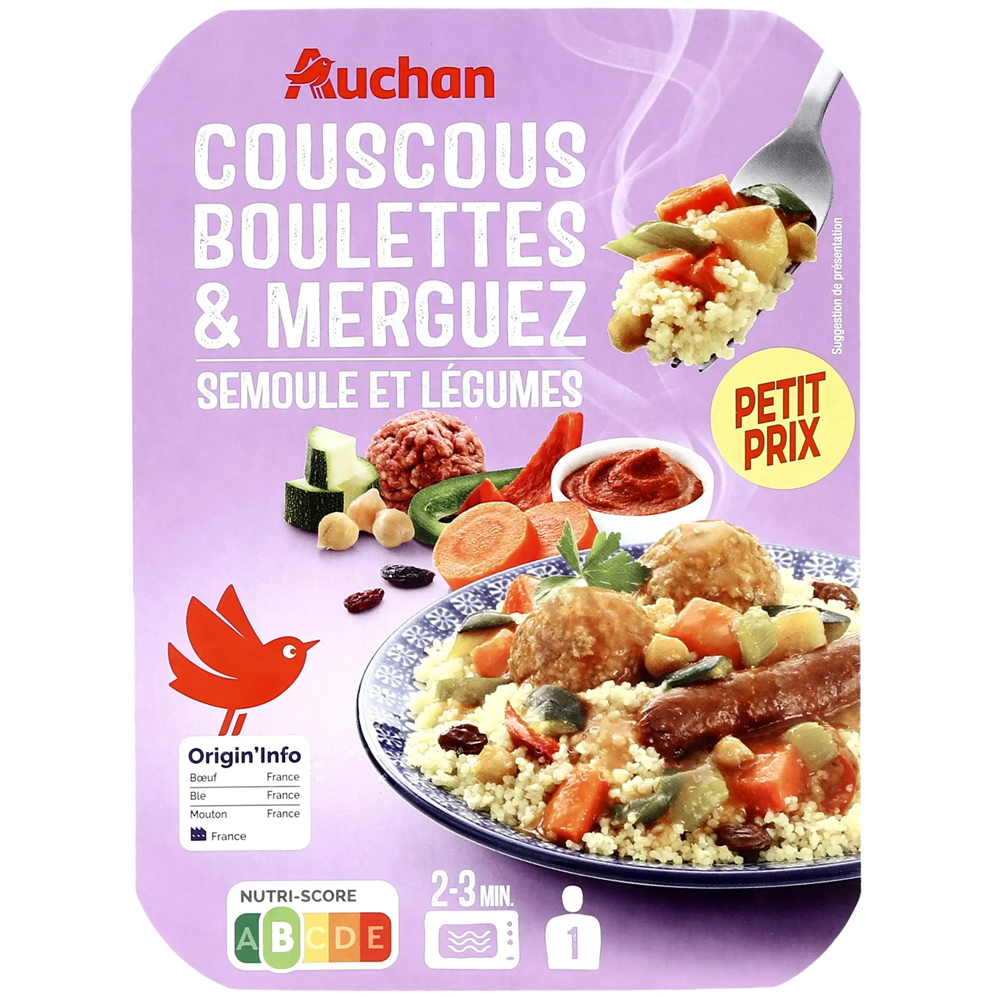 AUCHAN Couscous boulettes de boeuf