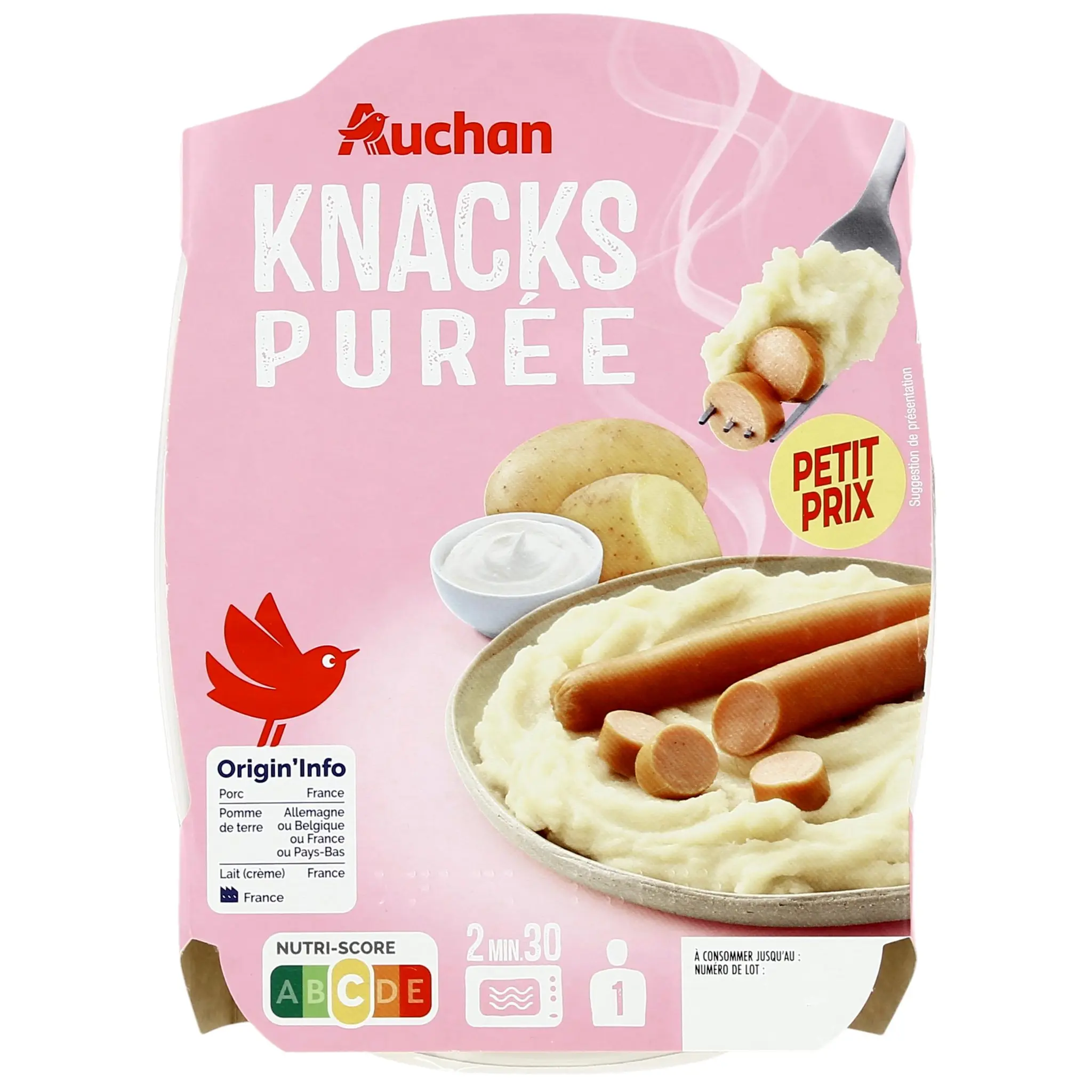 AUCHAN Saucisses de porc et purée