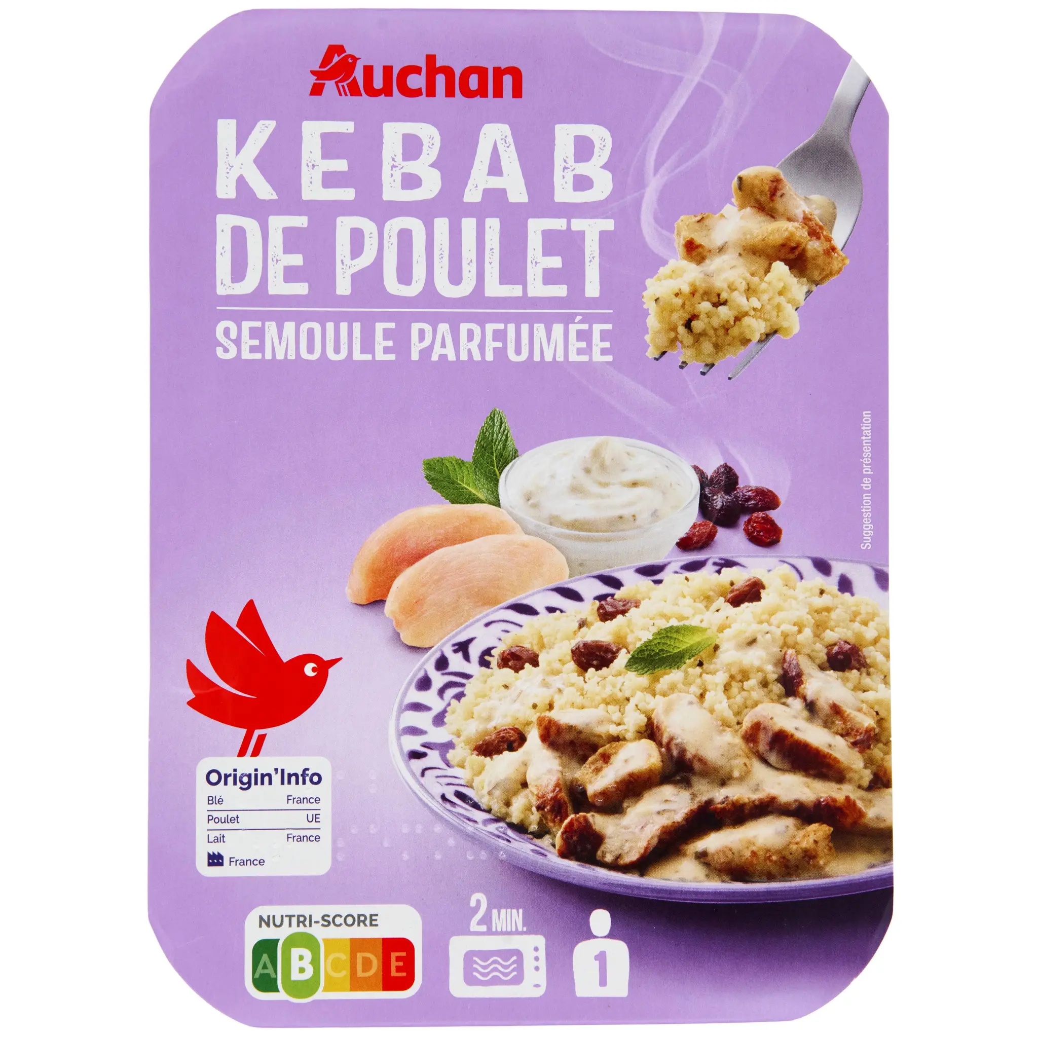 AUCHAN Kébab de poulet et semoule