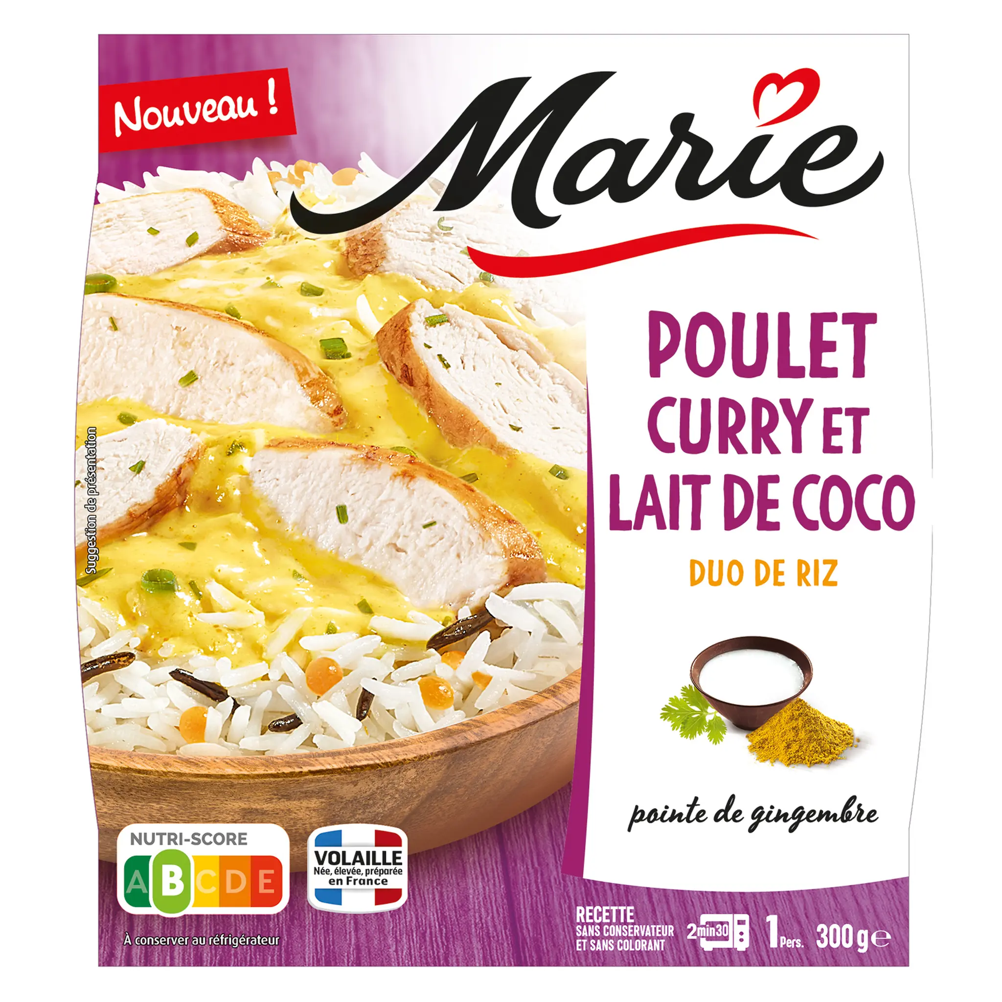 MARIE Poulet curry lait de coco et duo de riz