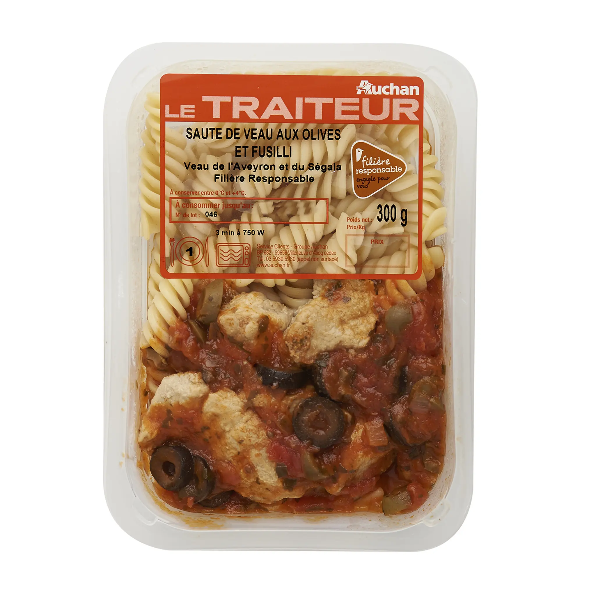 AUCHAN LE TRAITEUR Sauté de veau aux olives et fusilli