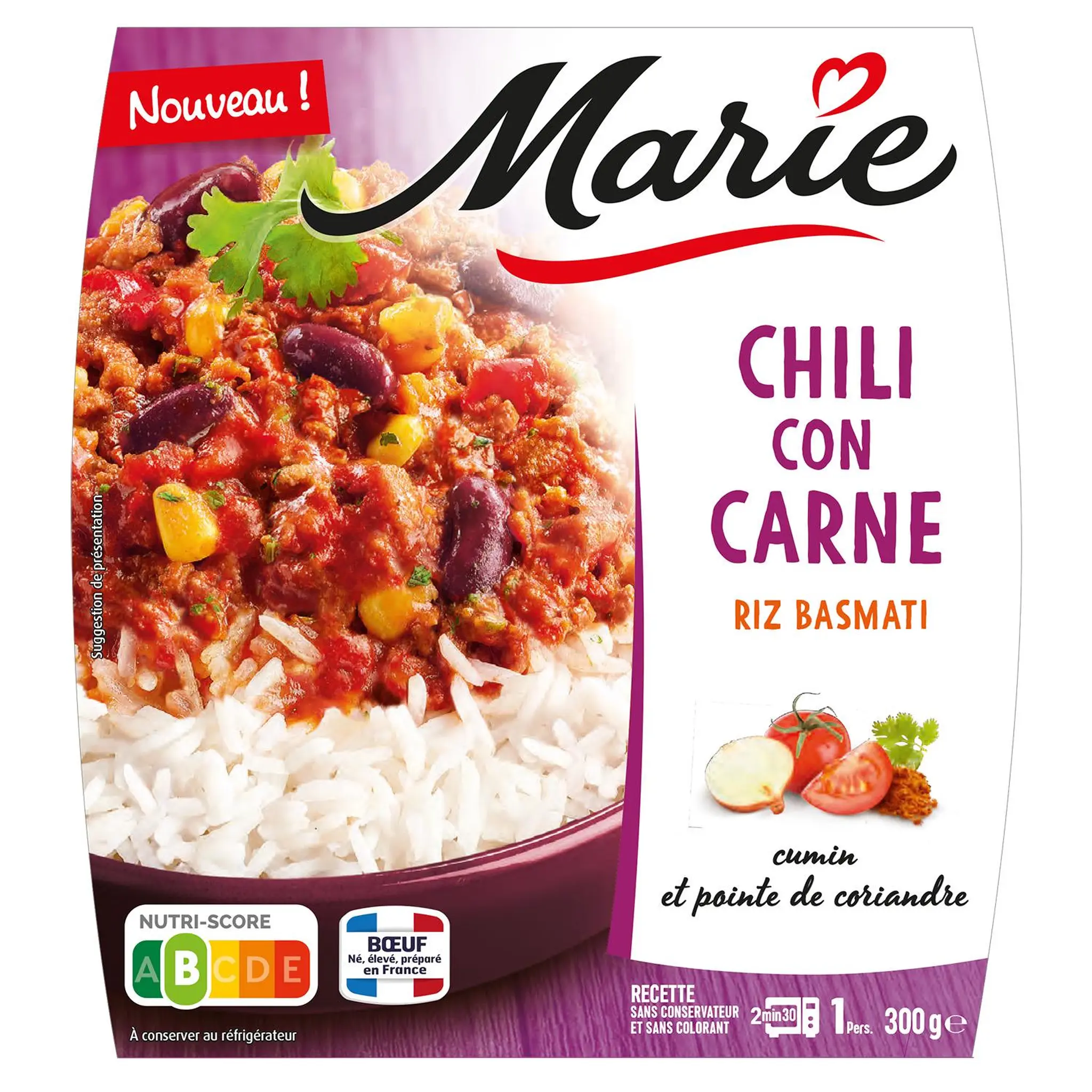 MARIE Chili con carne riz basmati cumin et pointe de coriandre