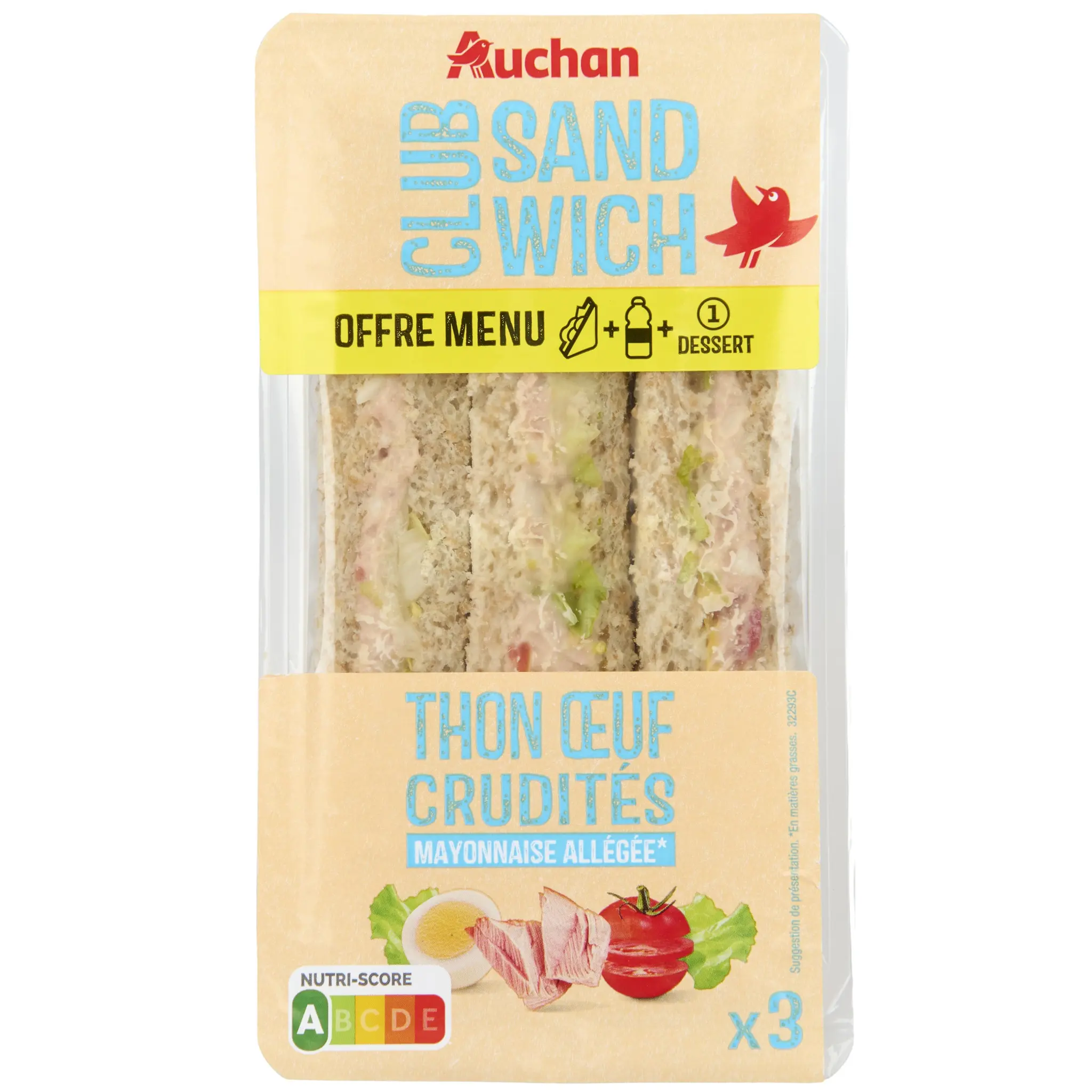 AUCHAN Sandwich triple thon crudités œuf mayonnaise