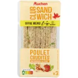 AUCHAN Sandwich triple poulet rôti crudités mayonnaise