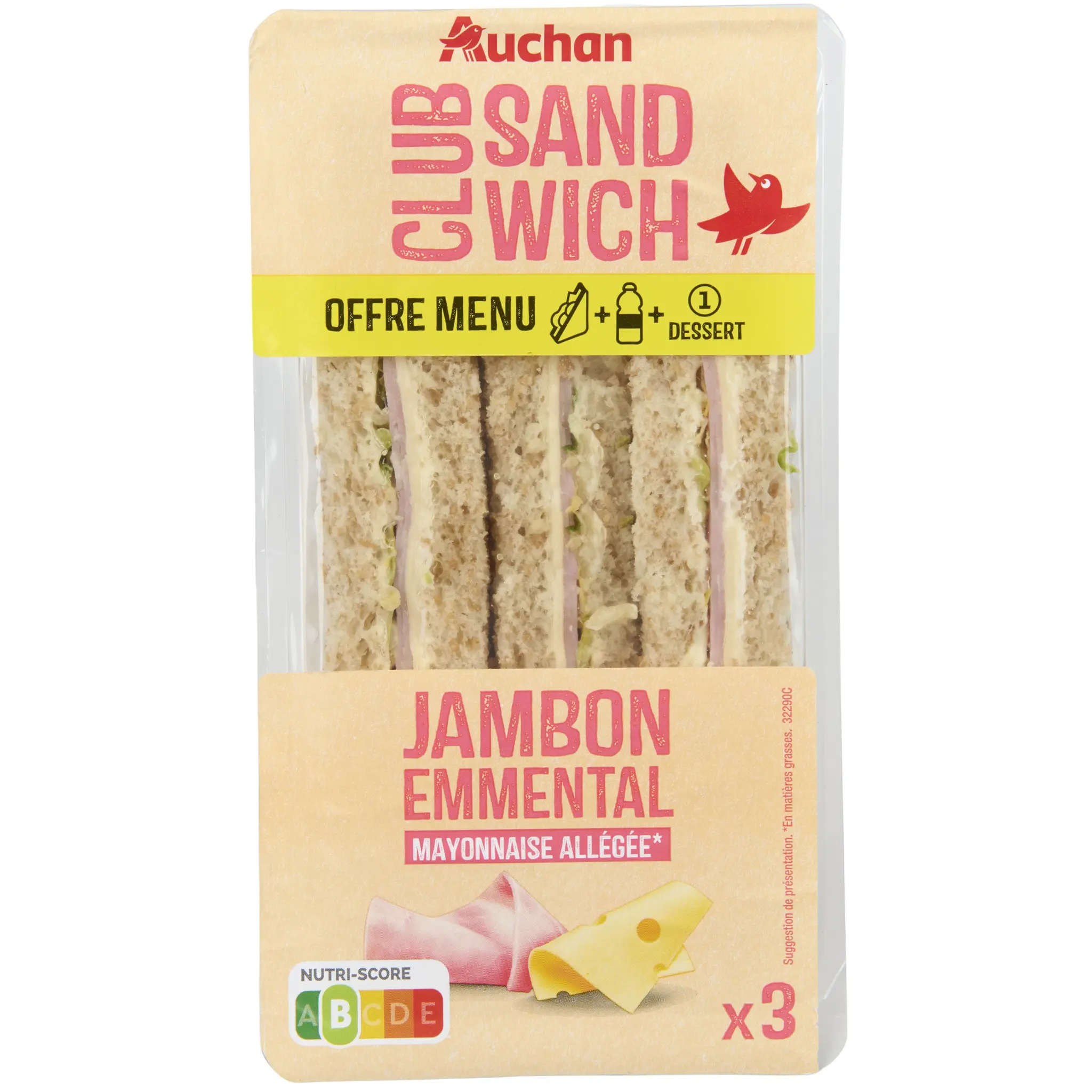 AUCHAN Sandwich triple jambon emmental