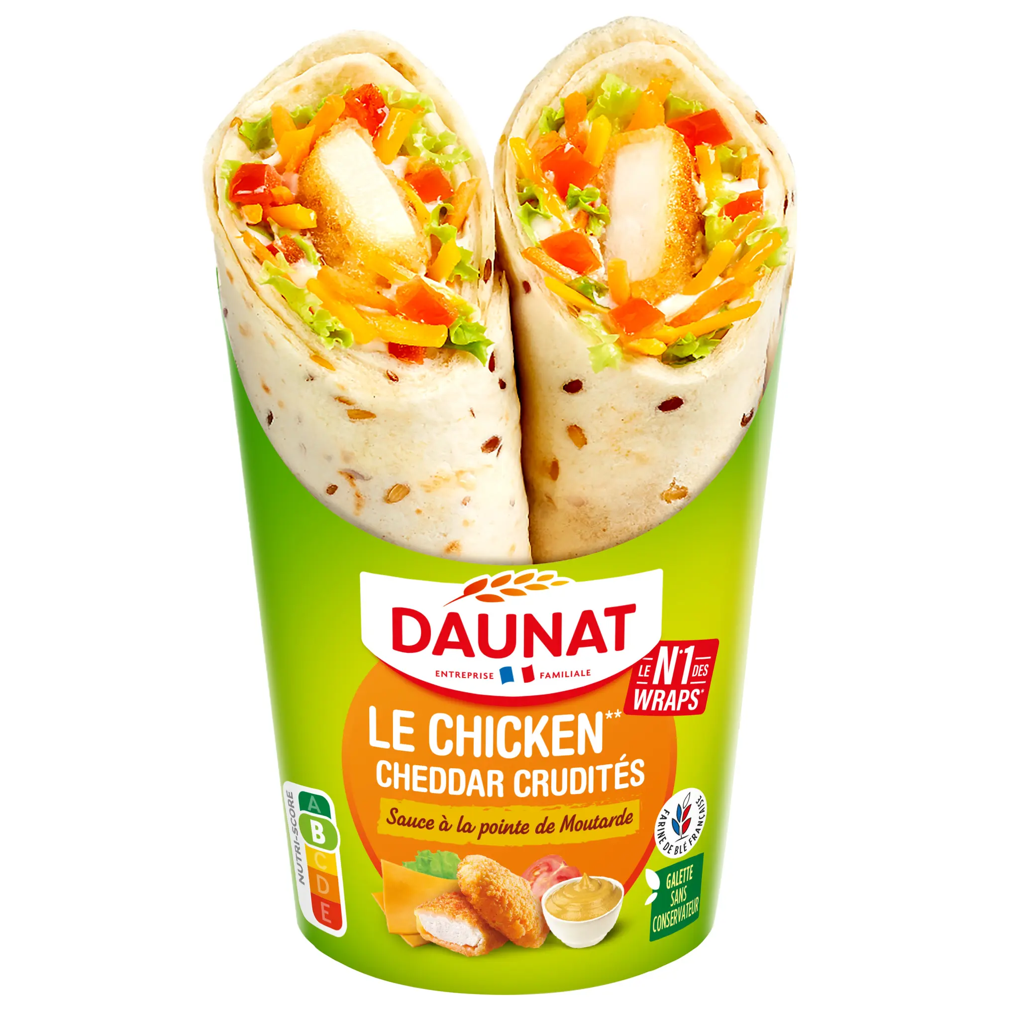 DAUNAT Be Wrappy chicken wrap poulet cheddar et crudités