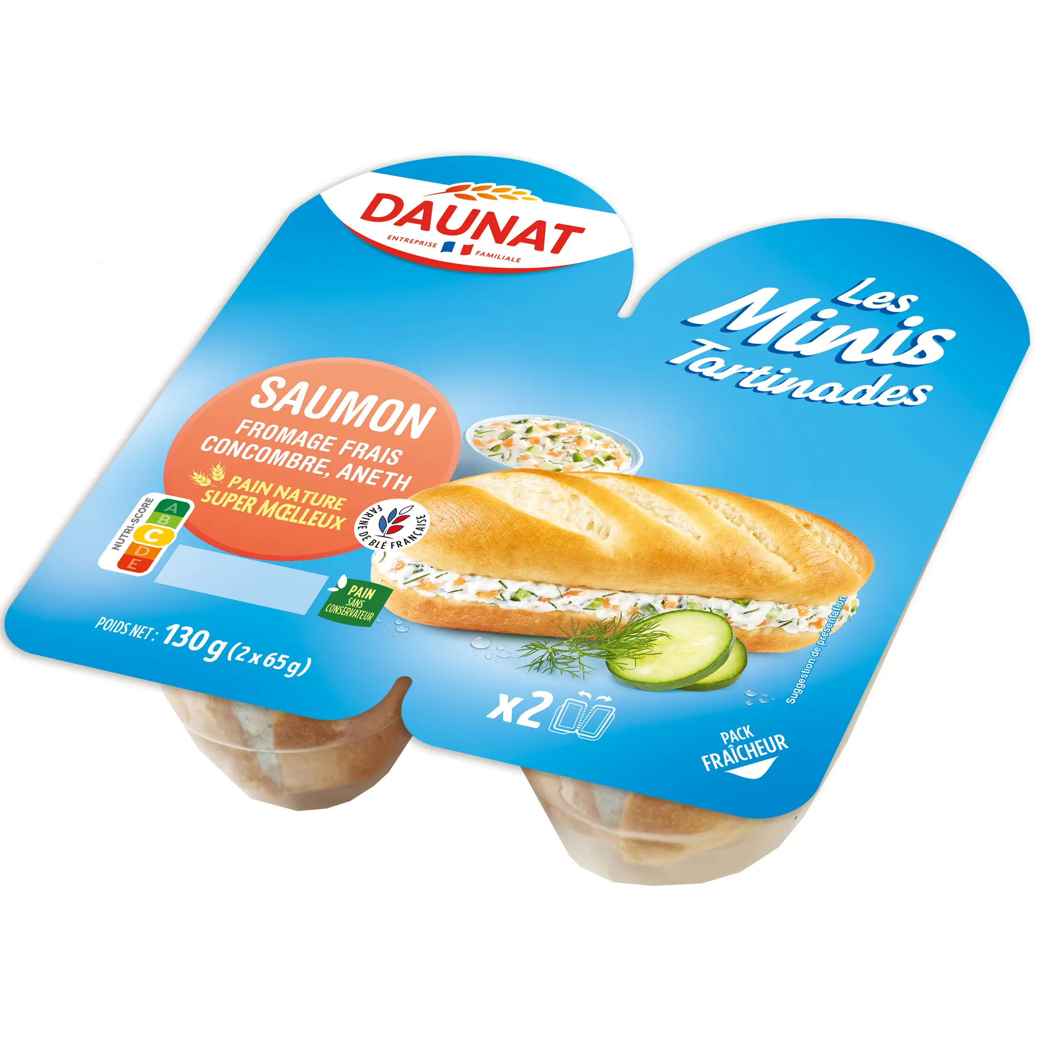 DAUNAT Mini sandwich tartinade au saumon fromage frais, concombre, aneth