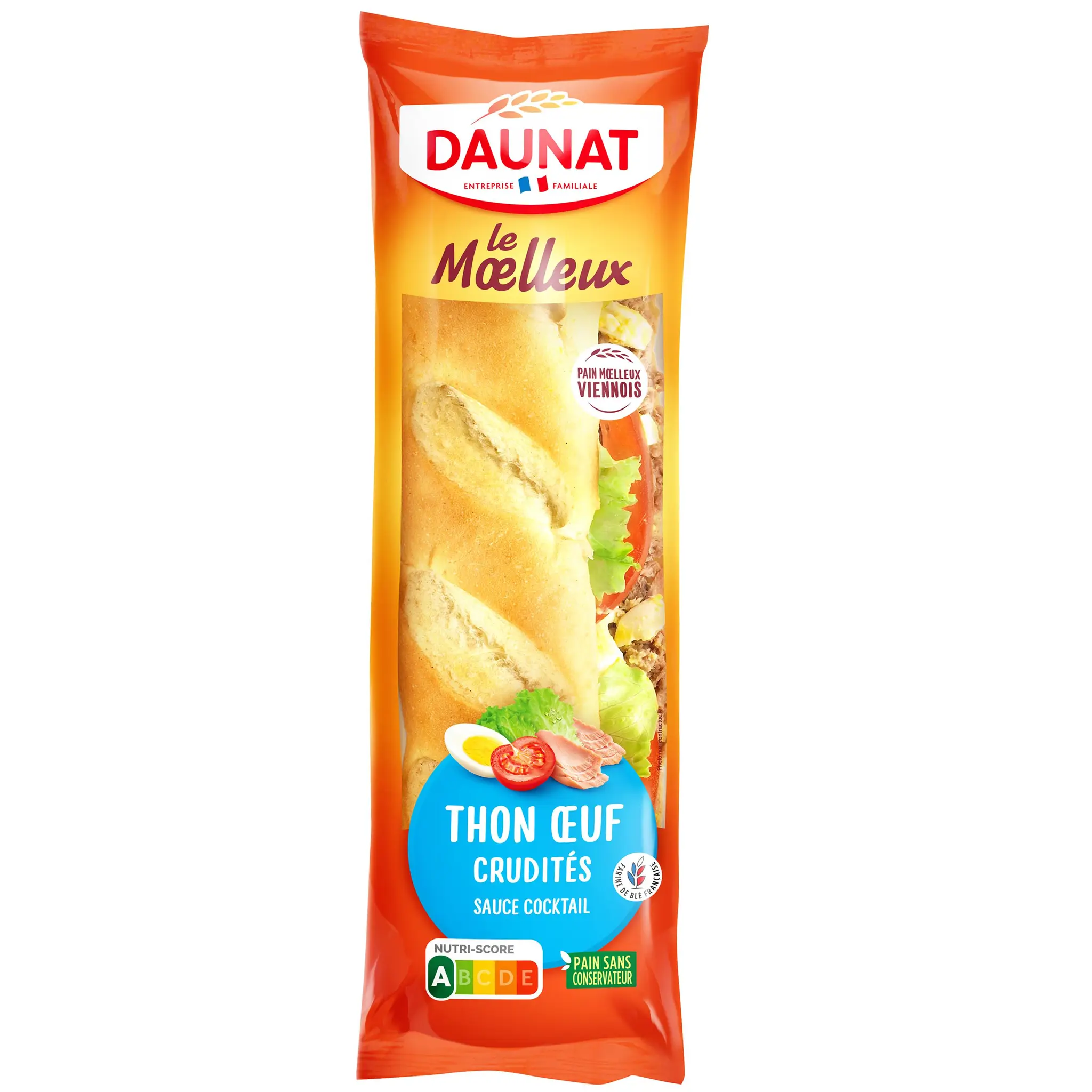 DAUNAT Le moelleux sandwich pain viennois thon œuf crudités sauce cocktail