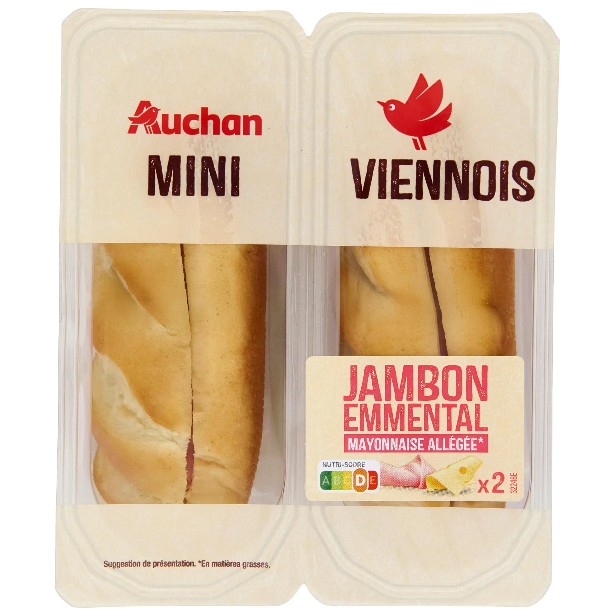 AUCHAN Mini sandwich viennois au jambon emmental et mayonnaise allégée