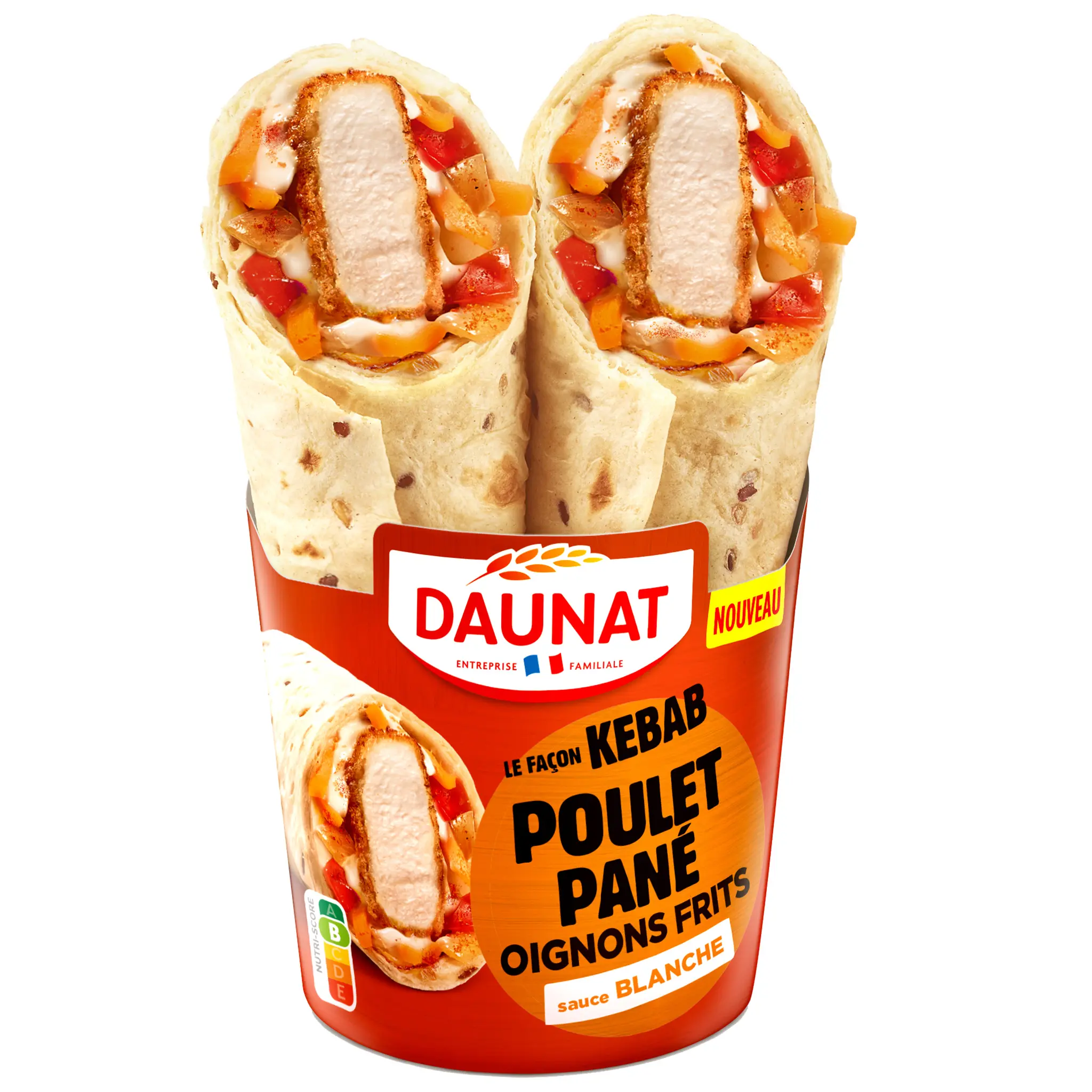 DAUNAT Wrap façon kebab poulet pané oignons frits sauce blanche