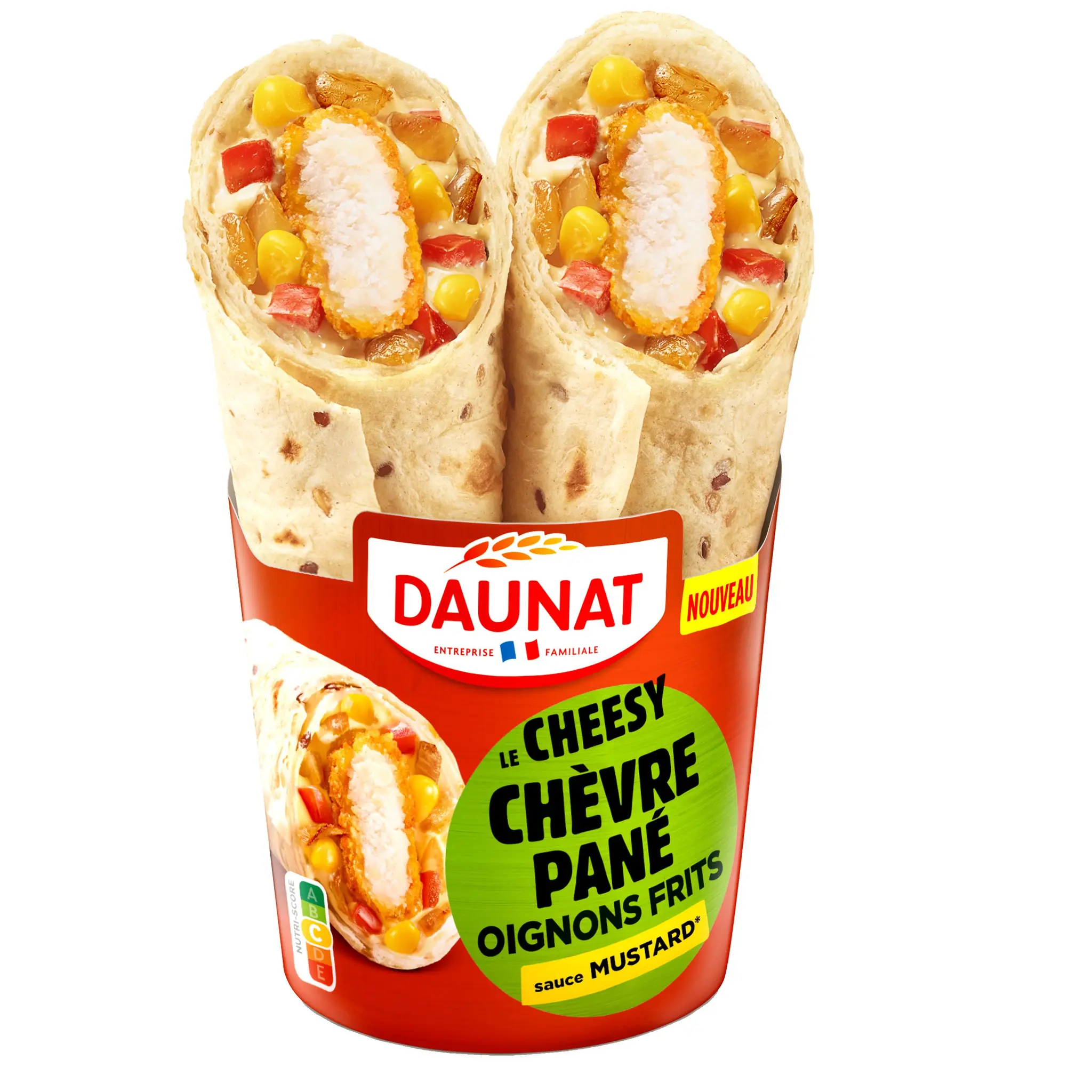 DAUNAT Wrap cheesy chèvre pané oignons frits sauce moutarde