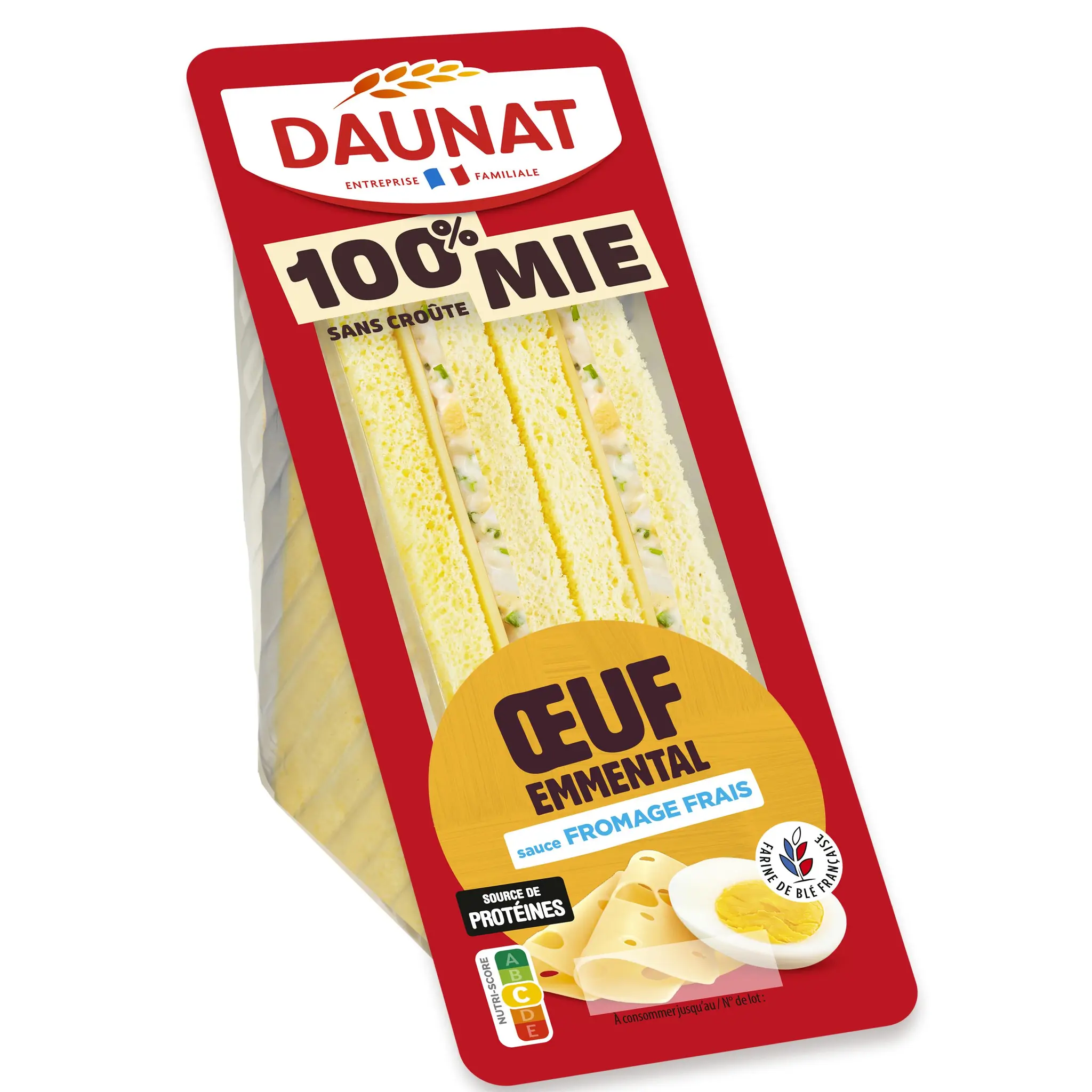 DAUNAT Sandwich oeuf emmental sauce fromage frais 100% mie sans croûte