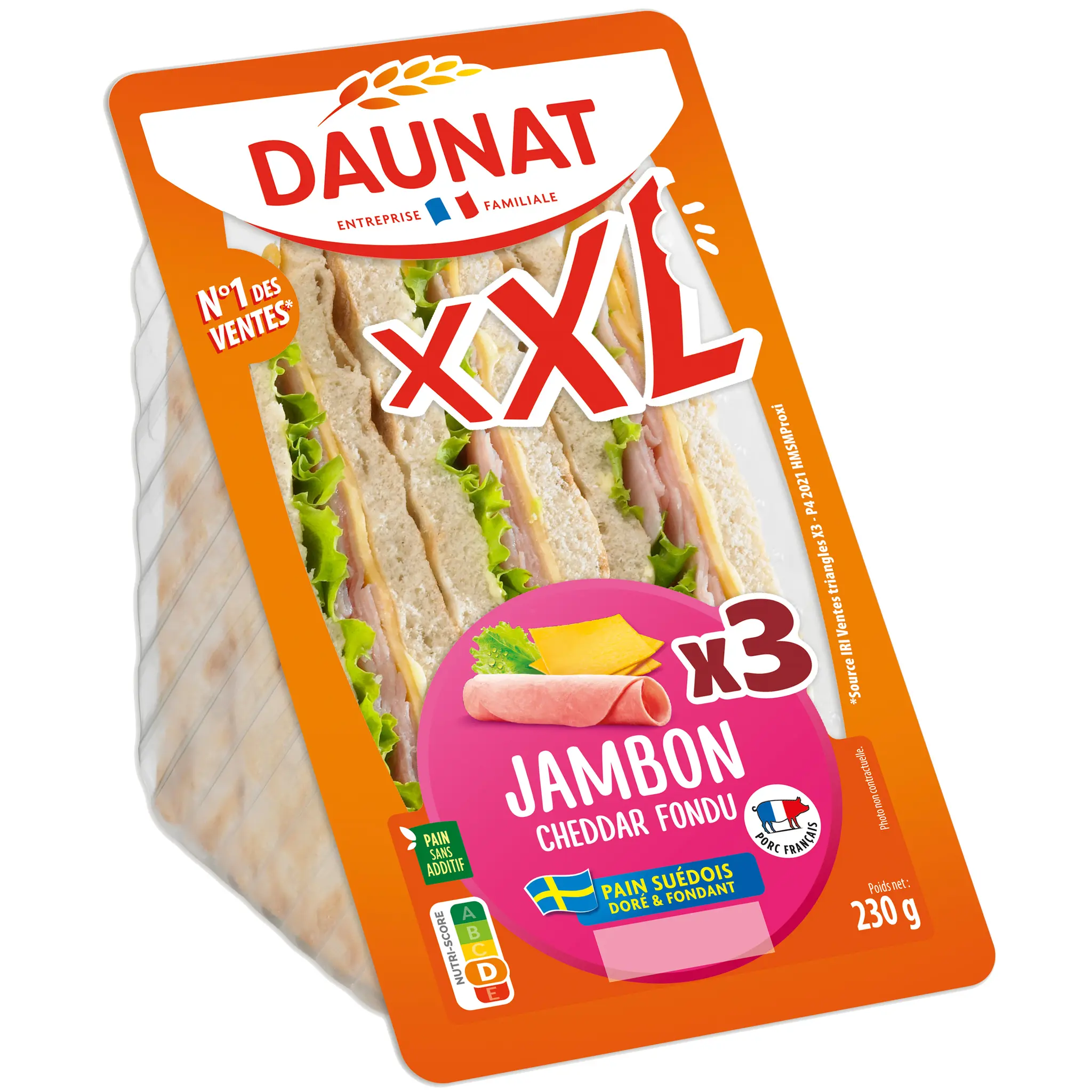 DAUNAT XXL Sandwich jambon cheddar fondu