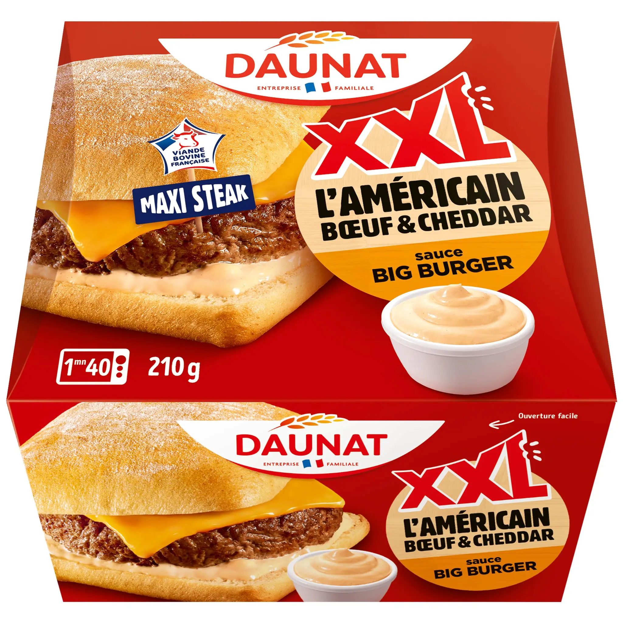 DAUNAT Burger l'Américain boeuf et cheddar sauce big burger