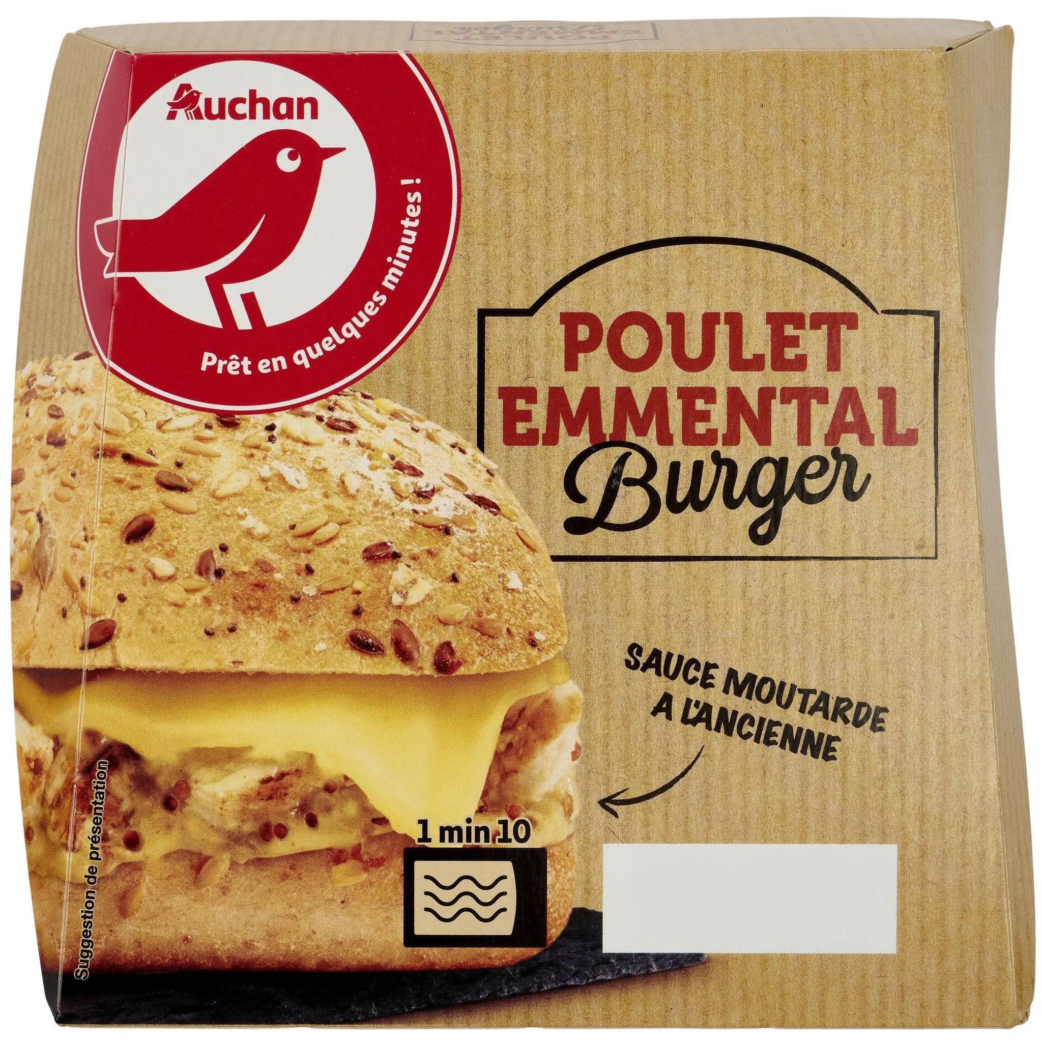 AUCHAN Burger poulet emmental sauce moutarde à l'ancienne