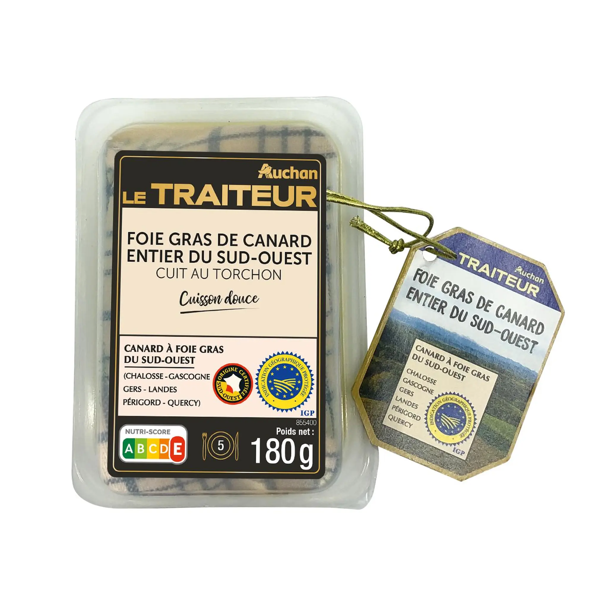 AUCHAN LE TRAITEUR Foie gras entier de canard du Sud-Ouest cuit au torchon IGP