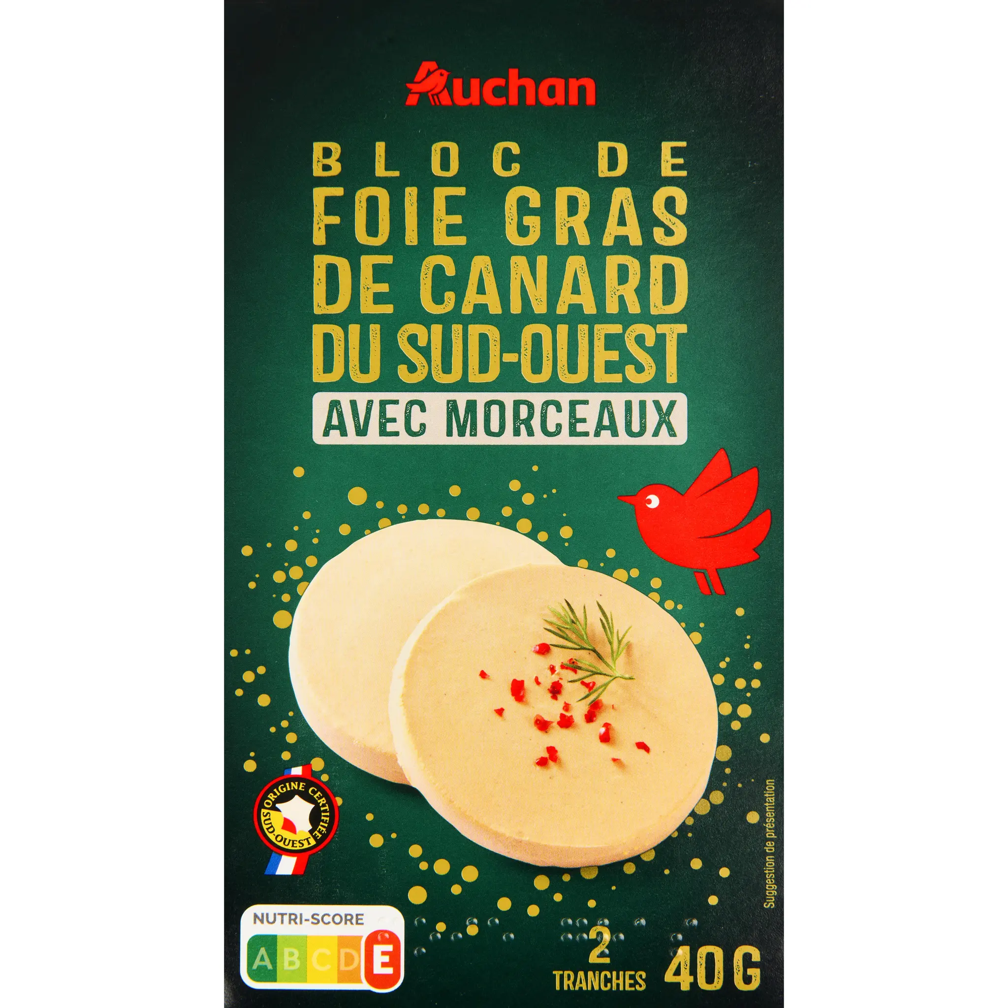 AUCHAN Bloc de foie gras de canard avec morceaux