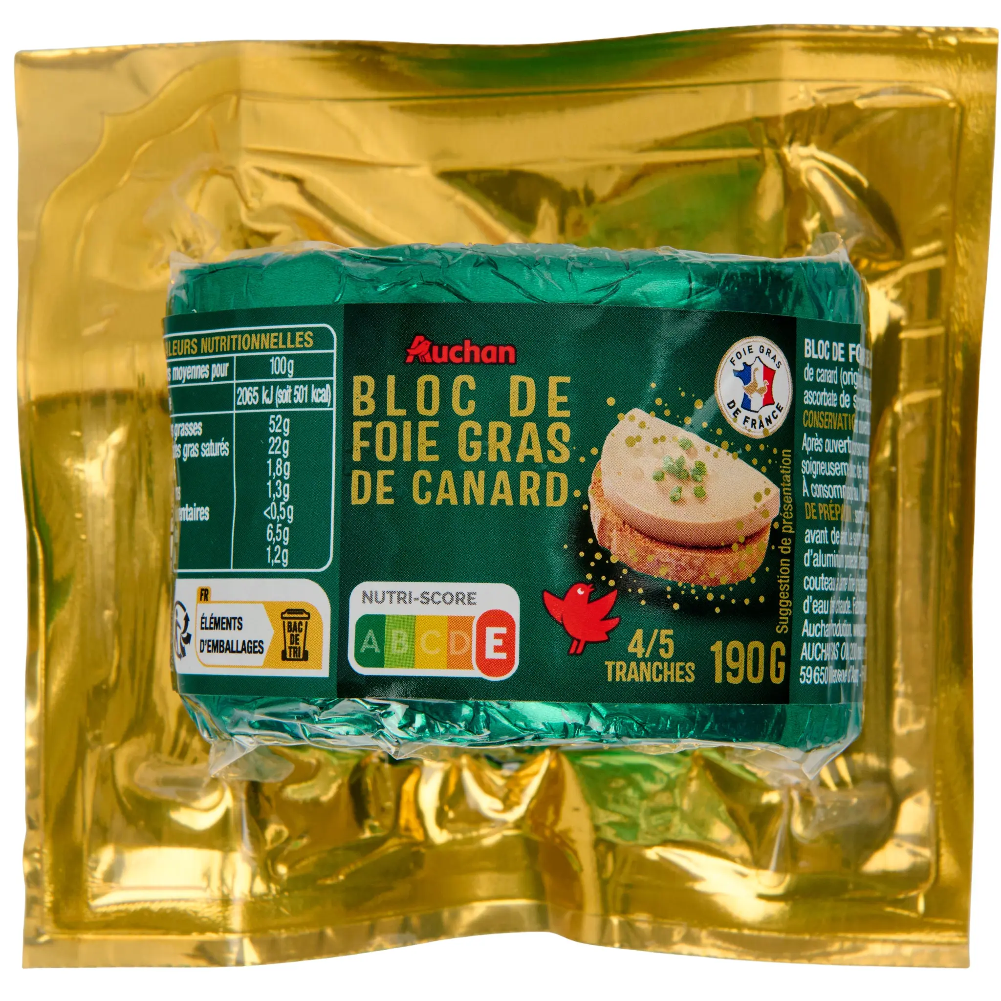 AUCHAN Bloc de foie gras de canard