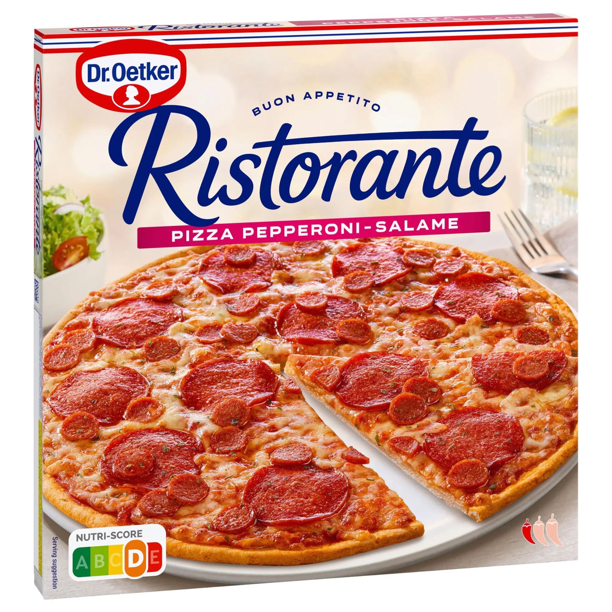 DR OETKER Ristorante pizza pâte fine aux tomates salami piquant et fromage