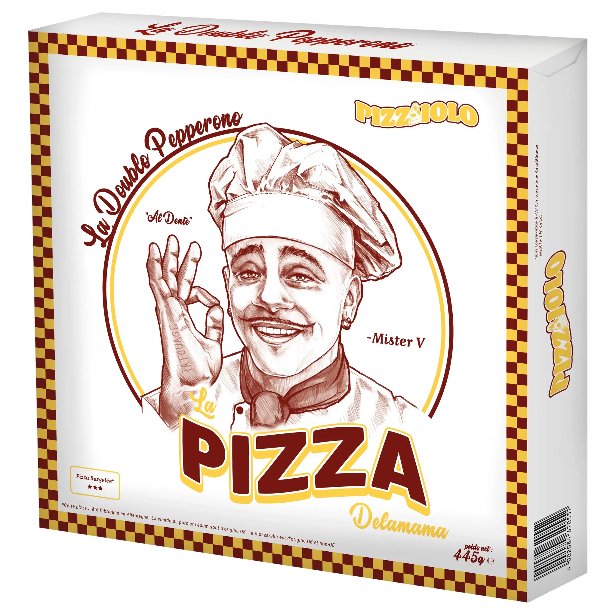 DELAMAMA Pizza Doublo Pepperono salamis épicés edam mozzarella surgelée
