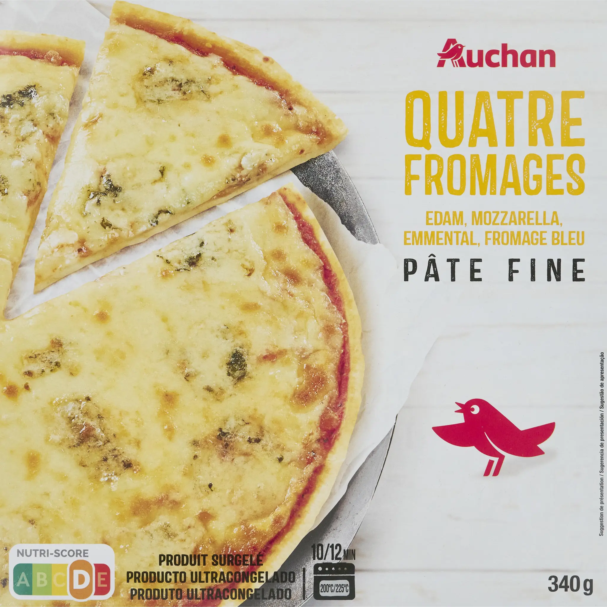 AUCHAN Pizza pâte fine 4 fromages