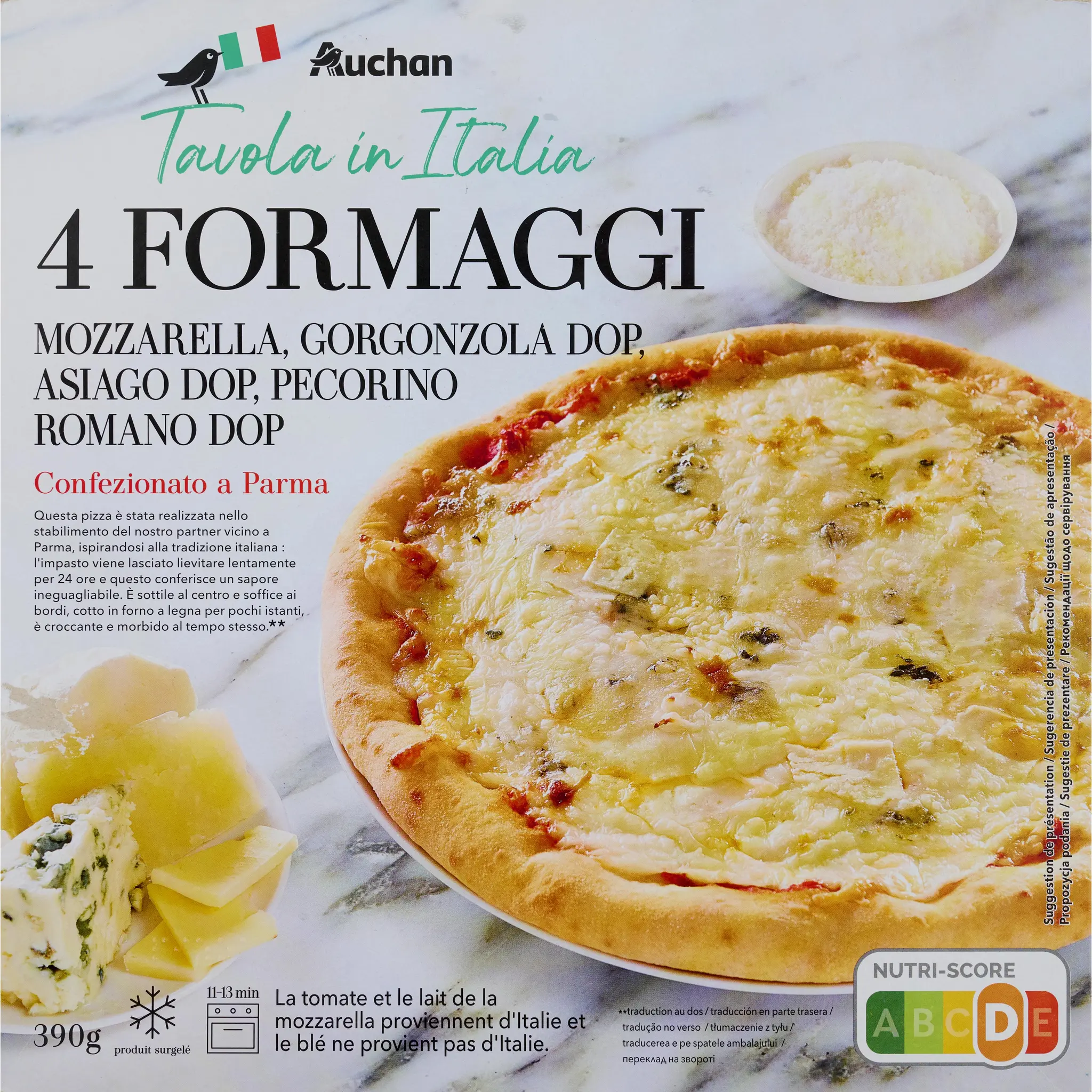 AUCHAN TAVOLA IN ITALIA Pizza 4 fromaggi cuite au feu de bois