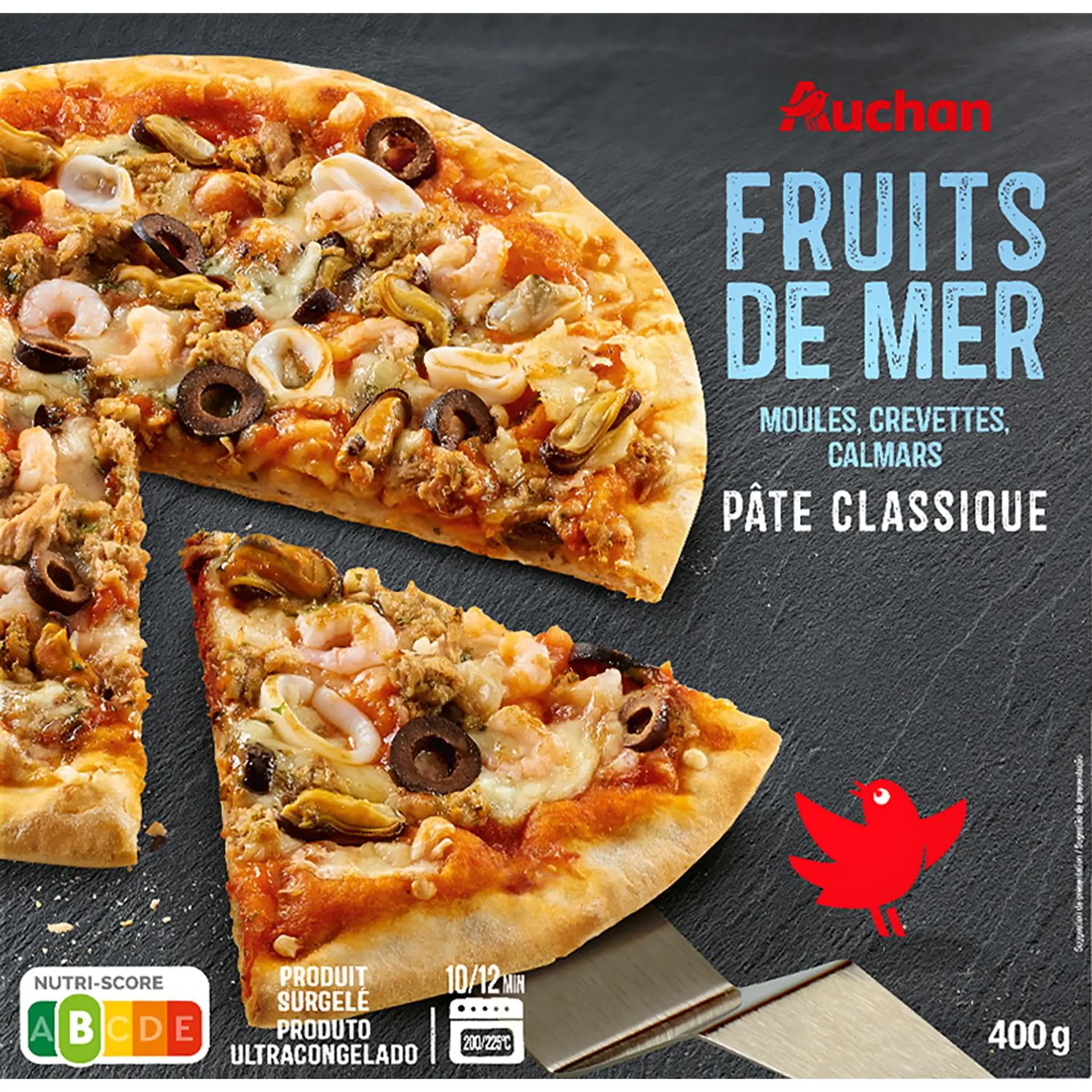 AUCHAN Pizza cuite sur pierre aux fruits de mer