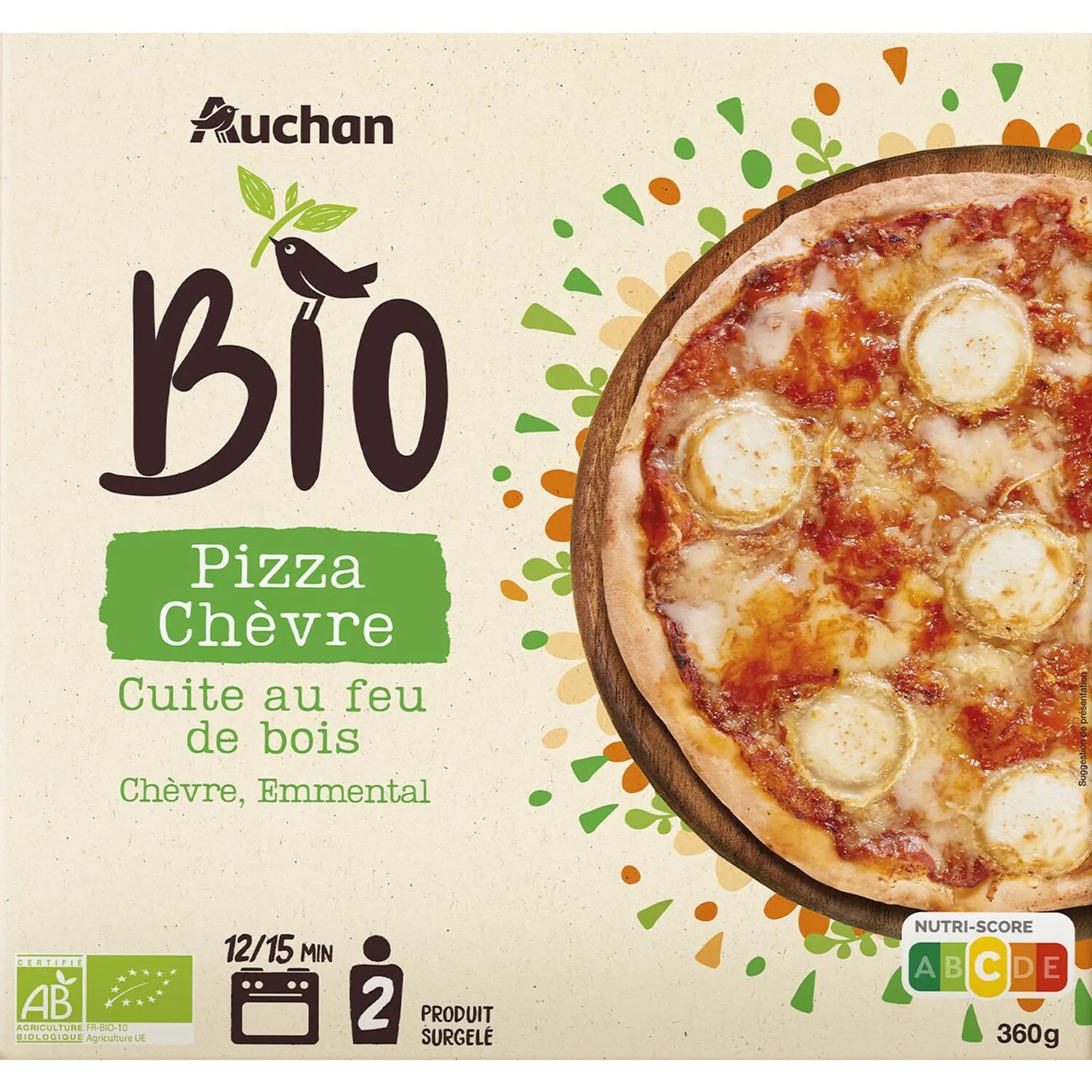 AUCHAN BIO Pizza chèvre cuite au feu de bois