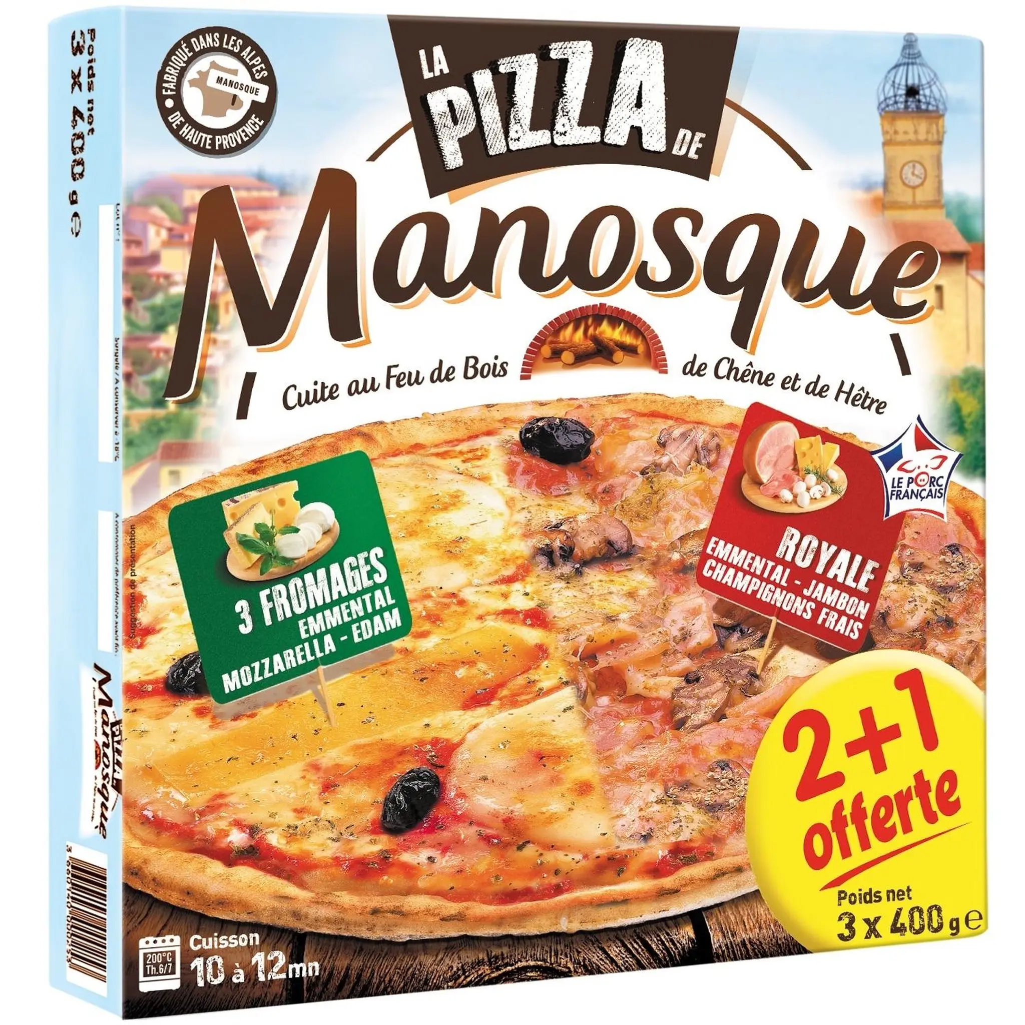 MANOSQUE Pizzas Royale / 3 fromages cuites au feu de bois